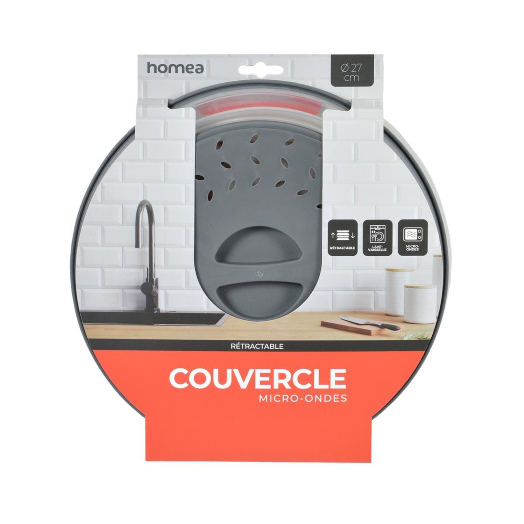 Voir la diapositive 2 : HOMEA Couvercle Micro-Ondes Rétractable  Merle  27cm Anthracite