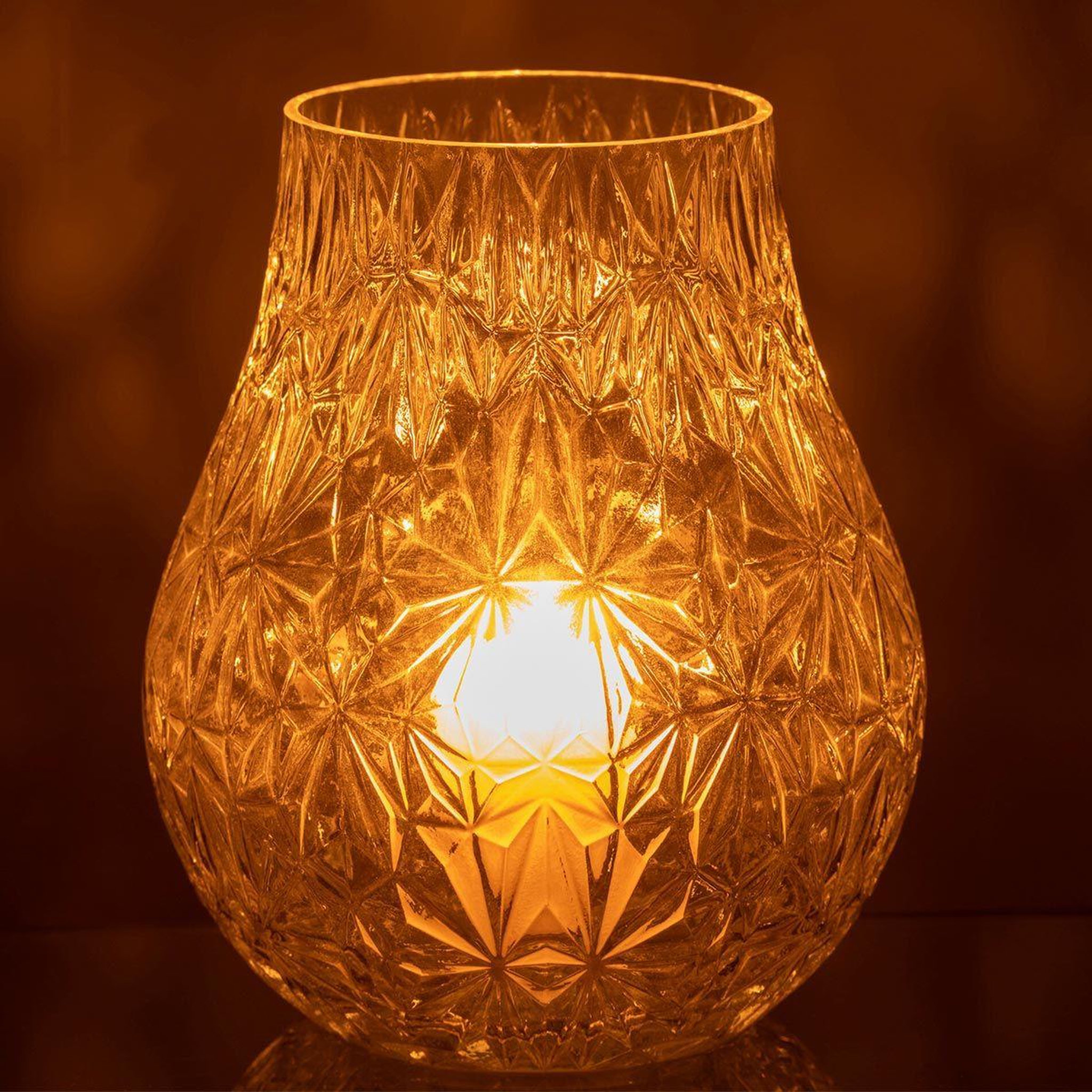 Voir la diapositive 3 : J-LINE Vase design en verre  diamant  22cm transparent