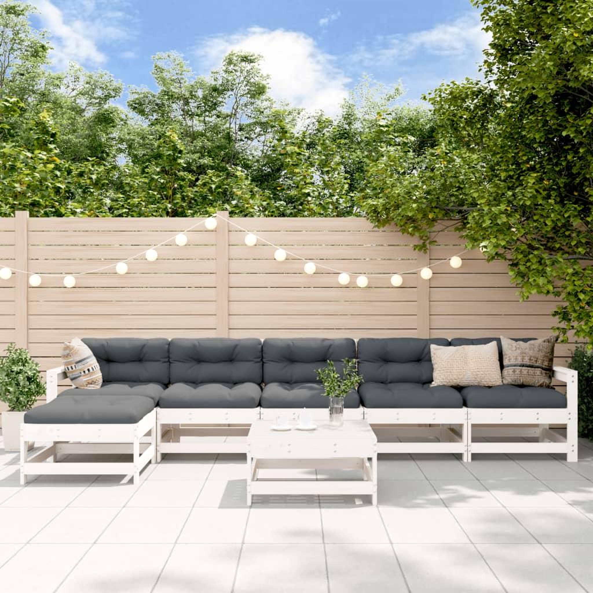 VIDAXL Salon de jardin 7 pcs Blanc Bois de pin massif