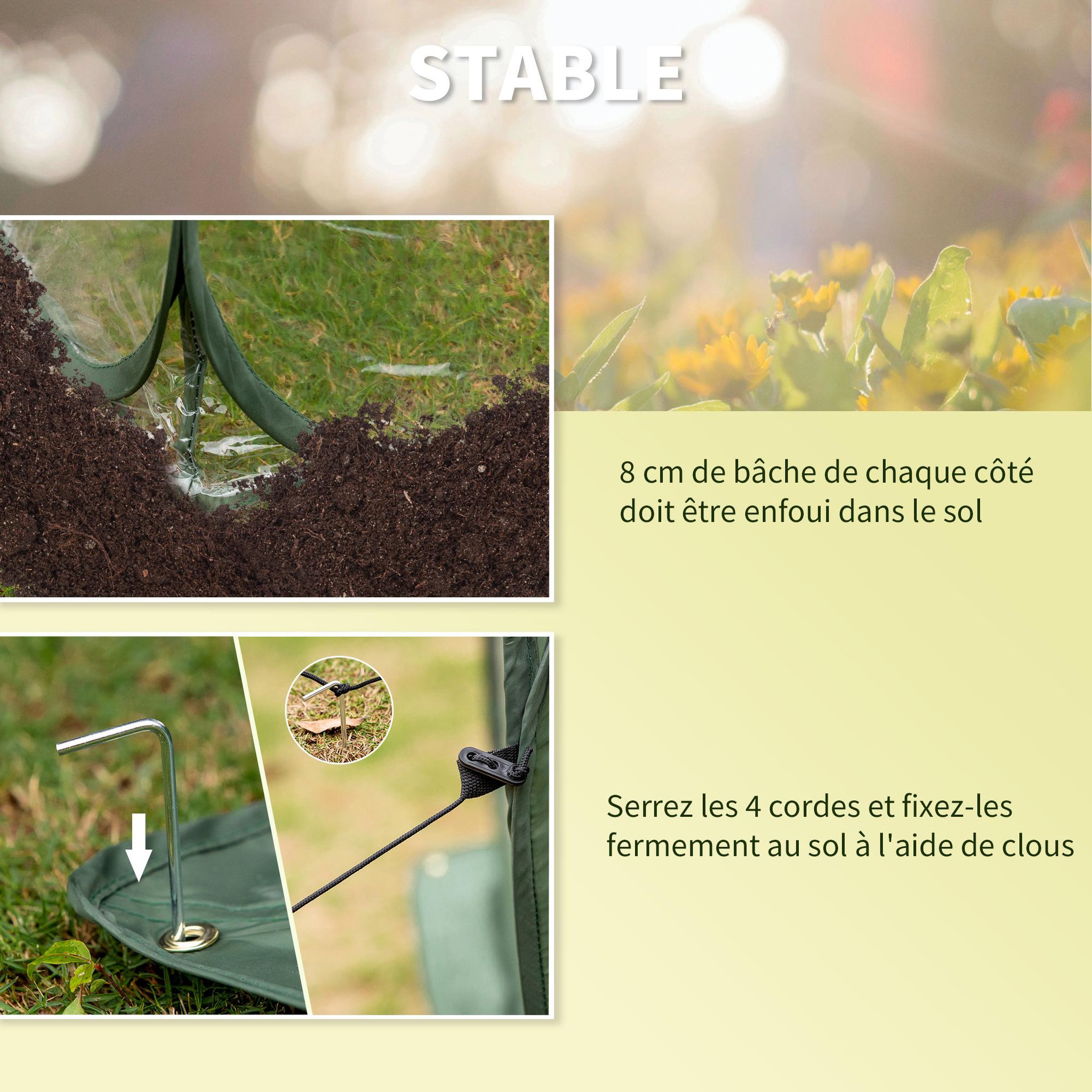 Voir la diapositive 5 : OUTSUNNY Serre pop-up - serre de jardin pop-up - 4 portes zippées enroulables - dim. 2,5L x 1,25l x 1,35H m - sac transport inclus - PVC vert