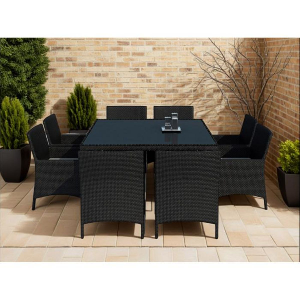 Paris Prix Ensemble Repas de Jardin en Résine Tressée  Sunny  140cm Noir & Écru