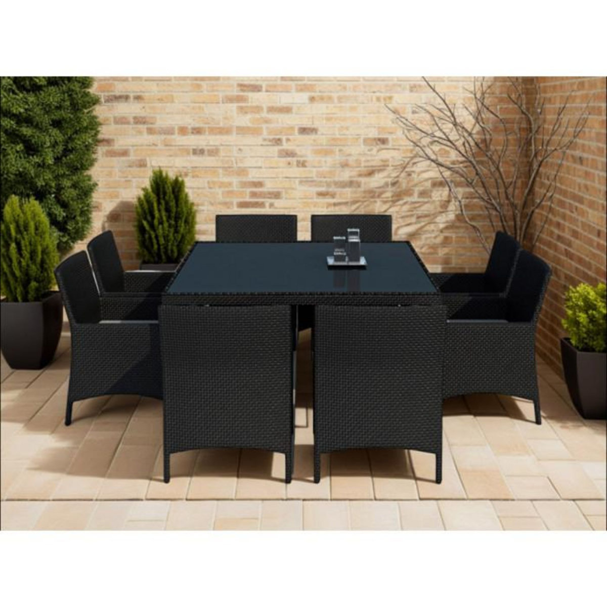 Paris Prix Ensemble Repas de Jardin en Résine Tressée  Sunny  140cm Noir & Écru