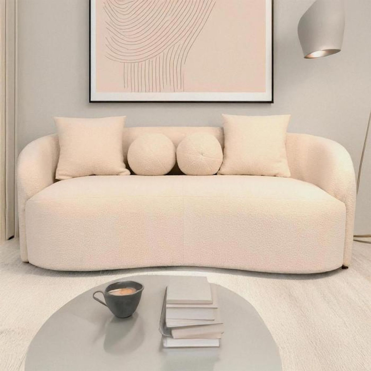 Paris Prix Canapé 3 Places en Tissu Bouclette  Brett  178cm Beige