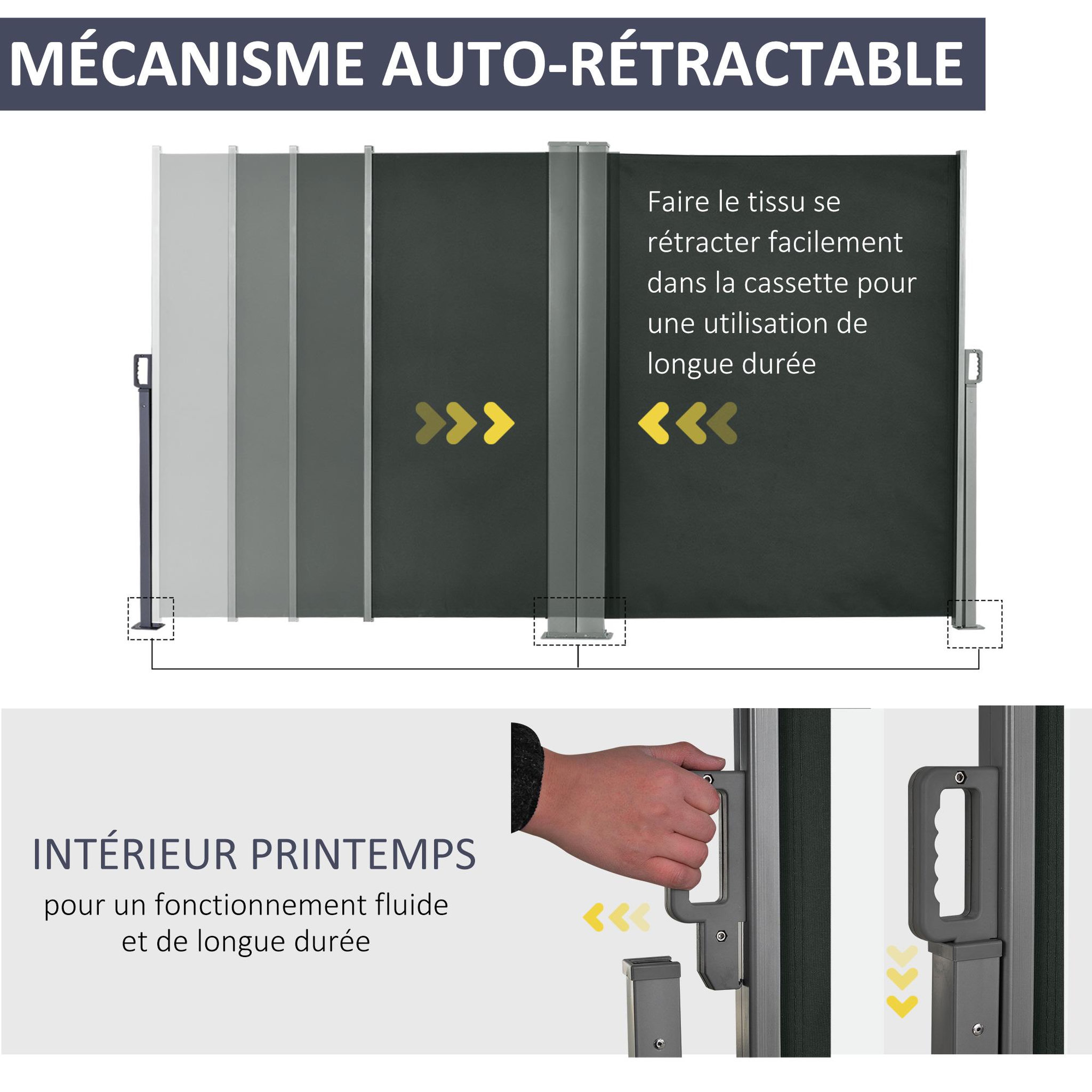 Voir la diapositive 6 : OUTSUNNY Double store latéral brise-vue paravent rétractable dim. 6L x 1,60H m polyester anti-UV haute densité gris