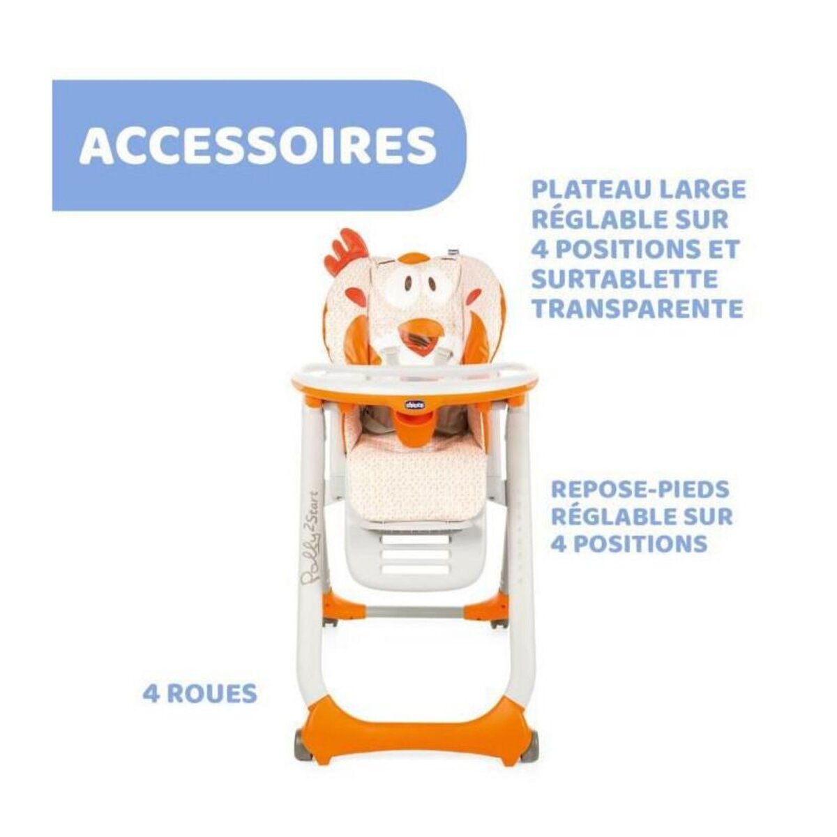 CHICCO CHICCO Chaise Haute Polly 2 Start - 4 Roues fancy chicken