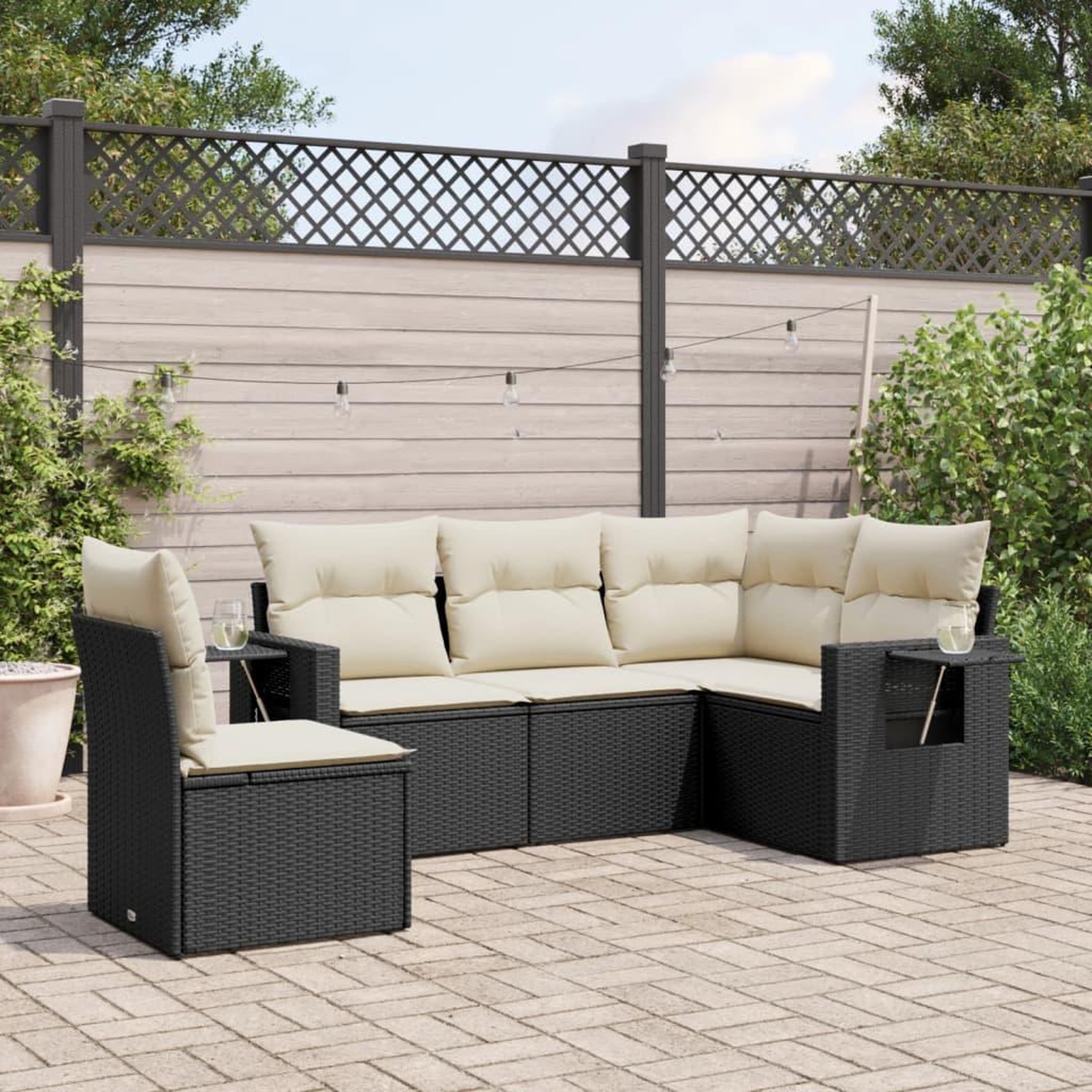 VIDAXL Salon de jardin 5 pcs avec coussins noir resine tressee