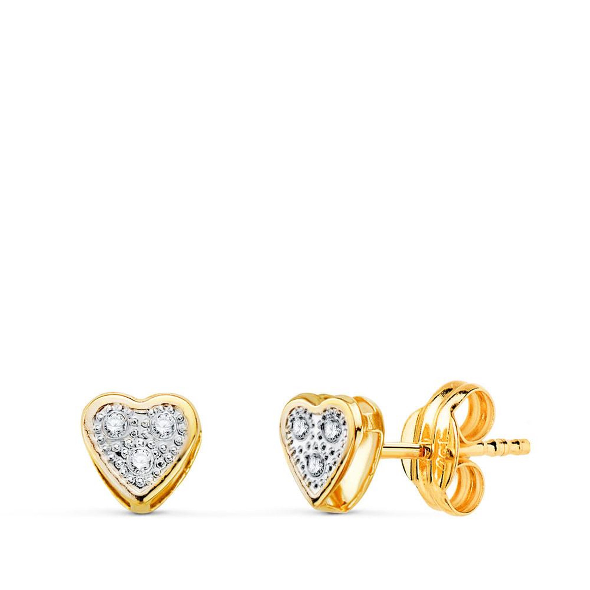 L'ATELIER D'AZUR Boucles d'Oreilles Or 18 Carats 750 Jaune et Zirconiums - Motif Coeur