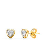 L'ATELIER D'AZUR Boucles d'Oreilles Or 18 Carats 750 Jaune et Zirconiums - Motif Coeur