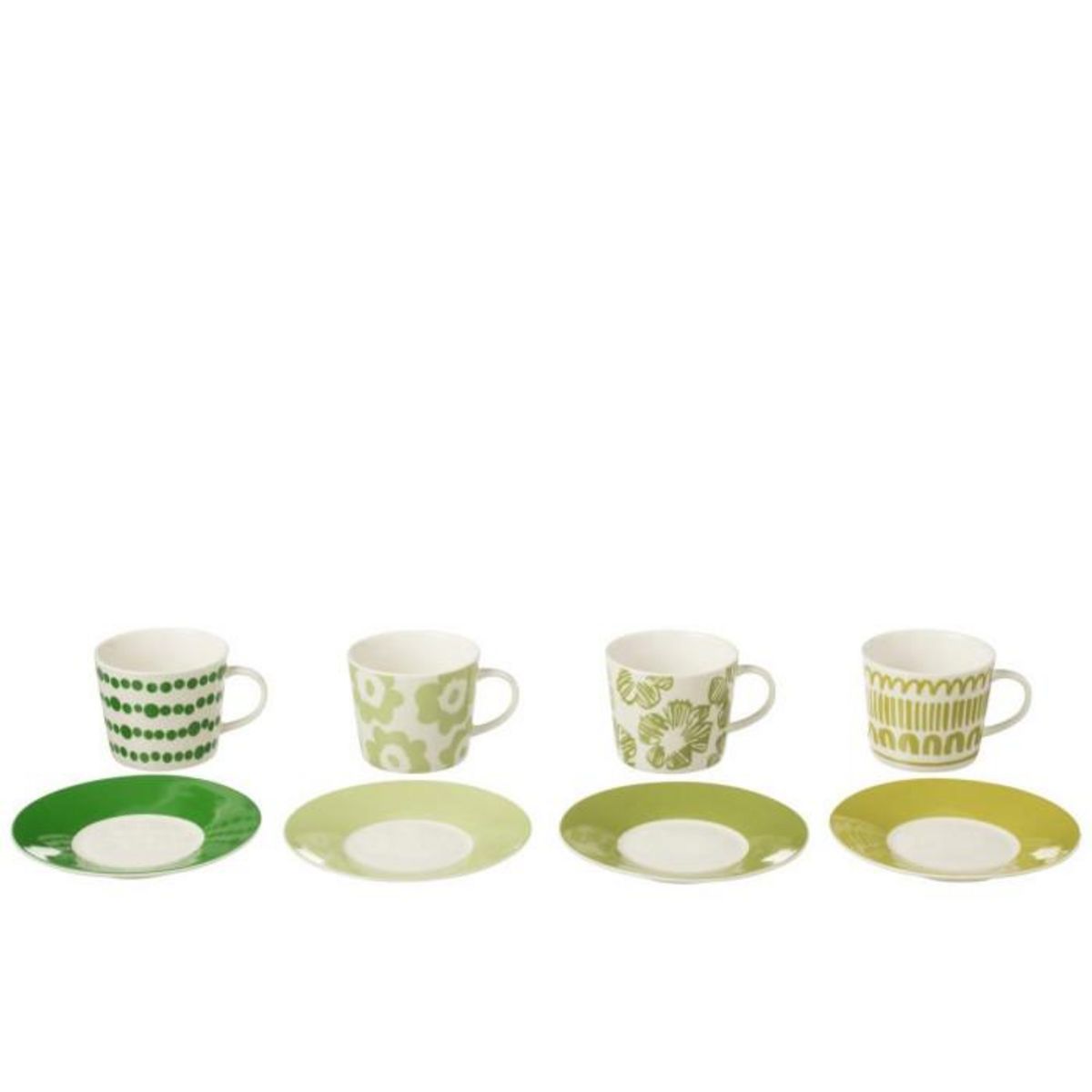 Paris Prix Lot de 4 Tasses & Sous-Tasses  Fiesta Sud  22Cl Vert