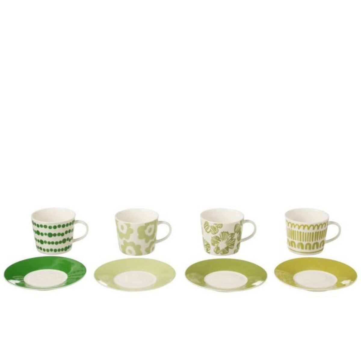 Paris Prix Lot de 4 Tasses & Sous-Tasses  Fiesta Sud  22Cl Vert