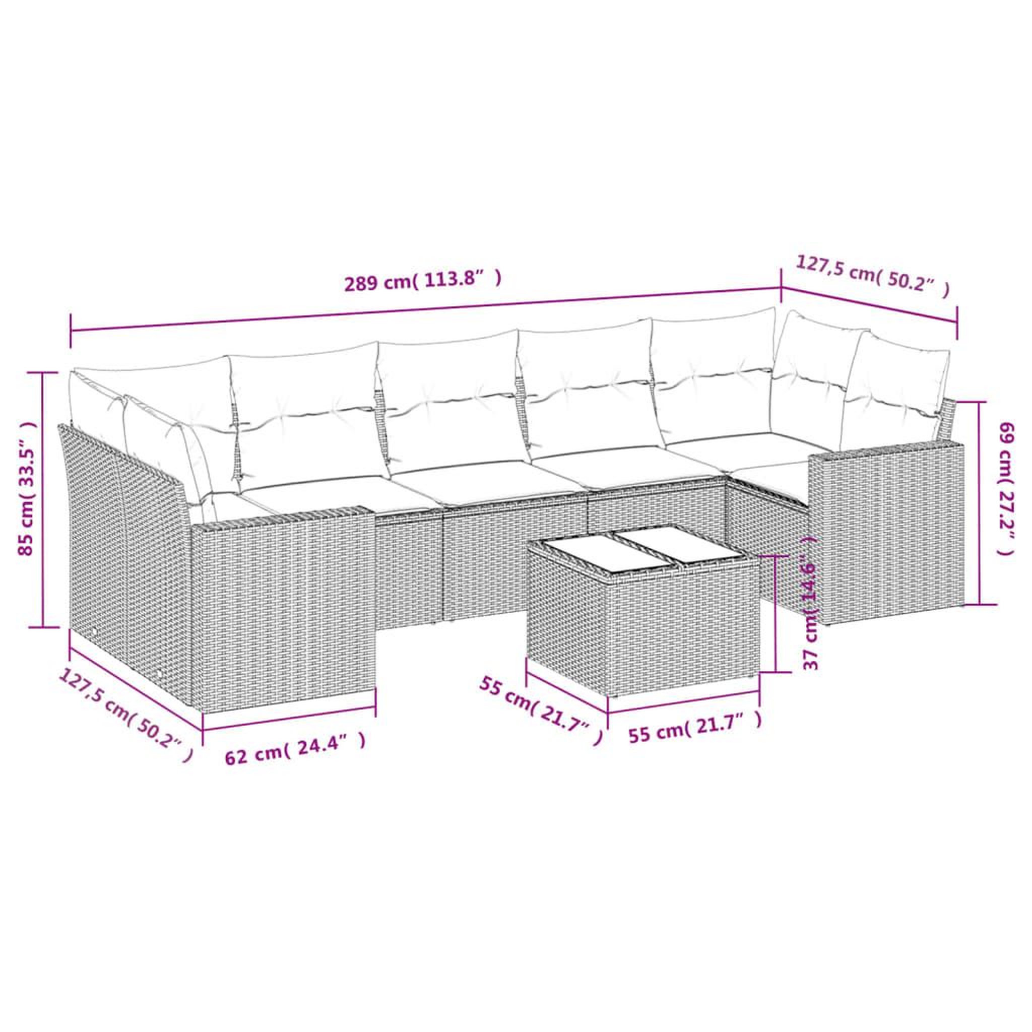 Voir la diapositive 4 : VIDAXL Salon de jardin 8 pcs avec coussins gris clair resine tressee