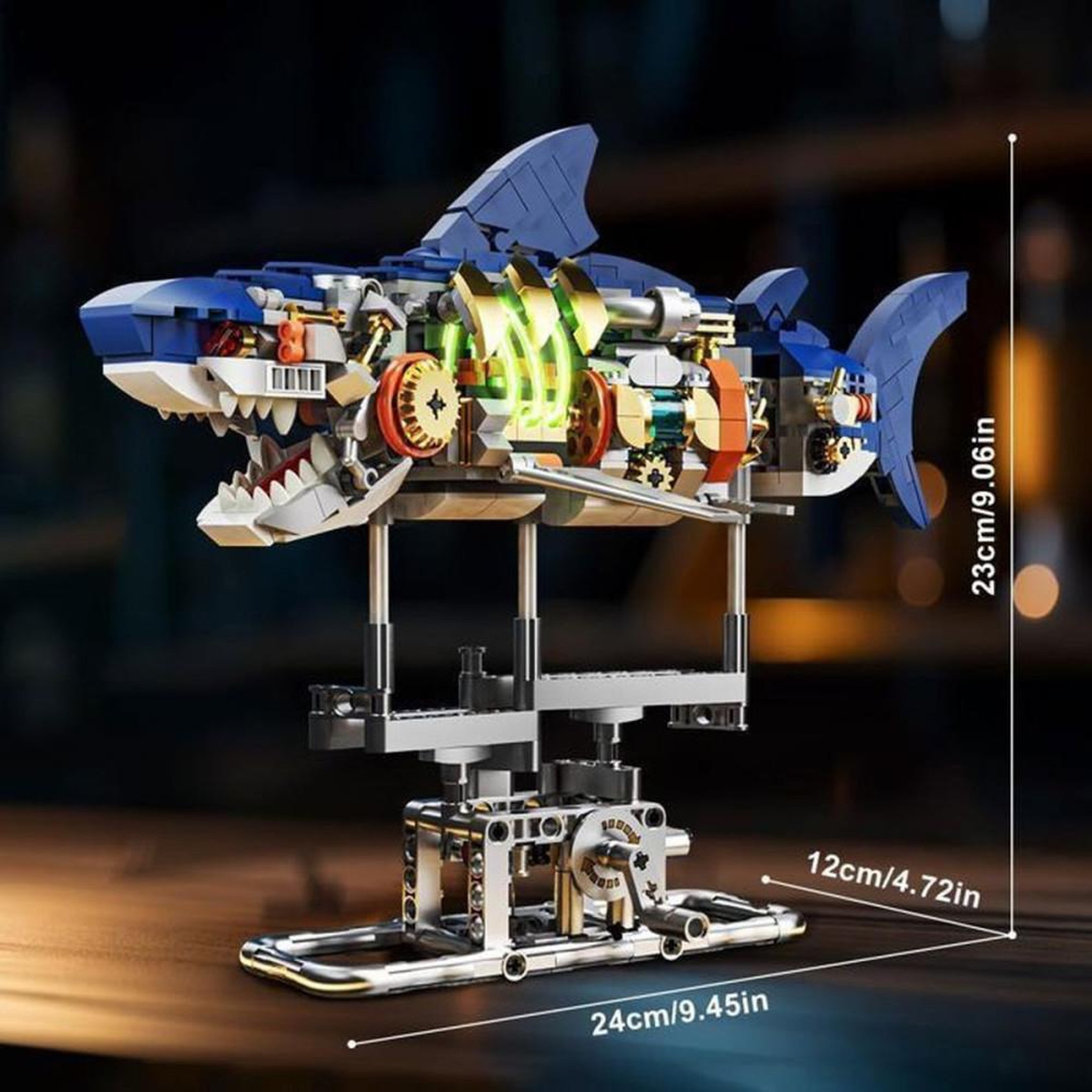 Voir la diapositive 4 : Coffret de construction requin mécanique 687 pièces ABS avec éclairage LED vert et mécanisme d'engrenage animé