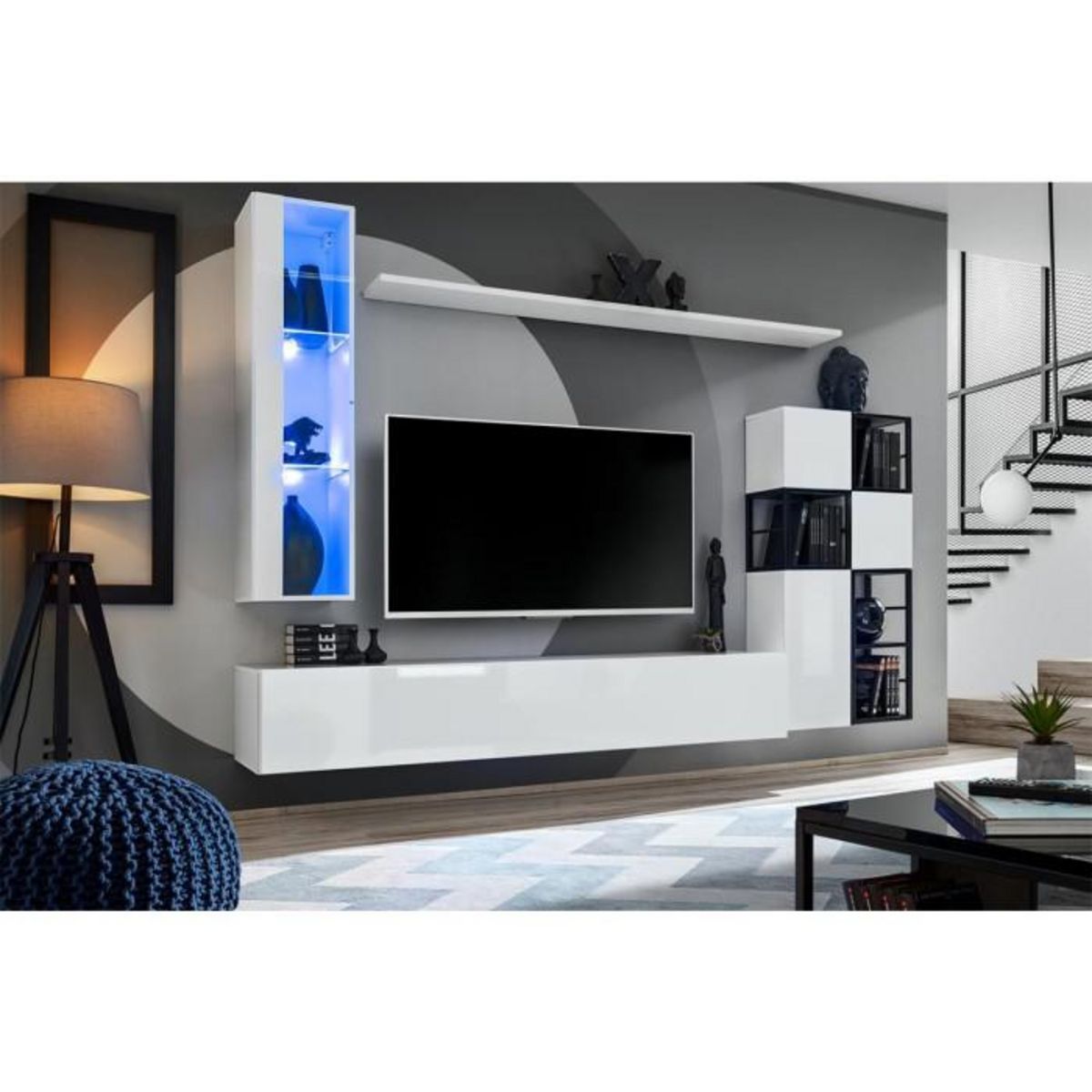 Paris Prix Ensemble Meuble TV Design  Switch II  250cm Blanc & Noir