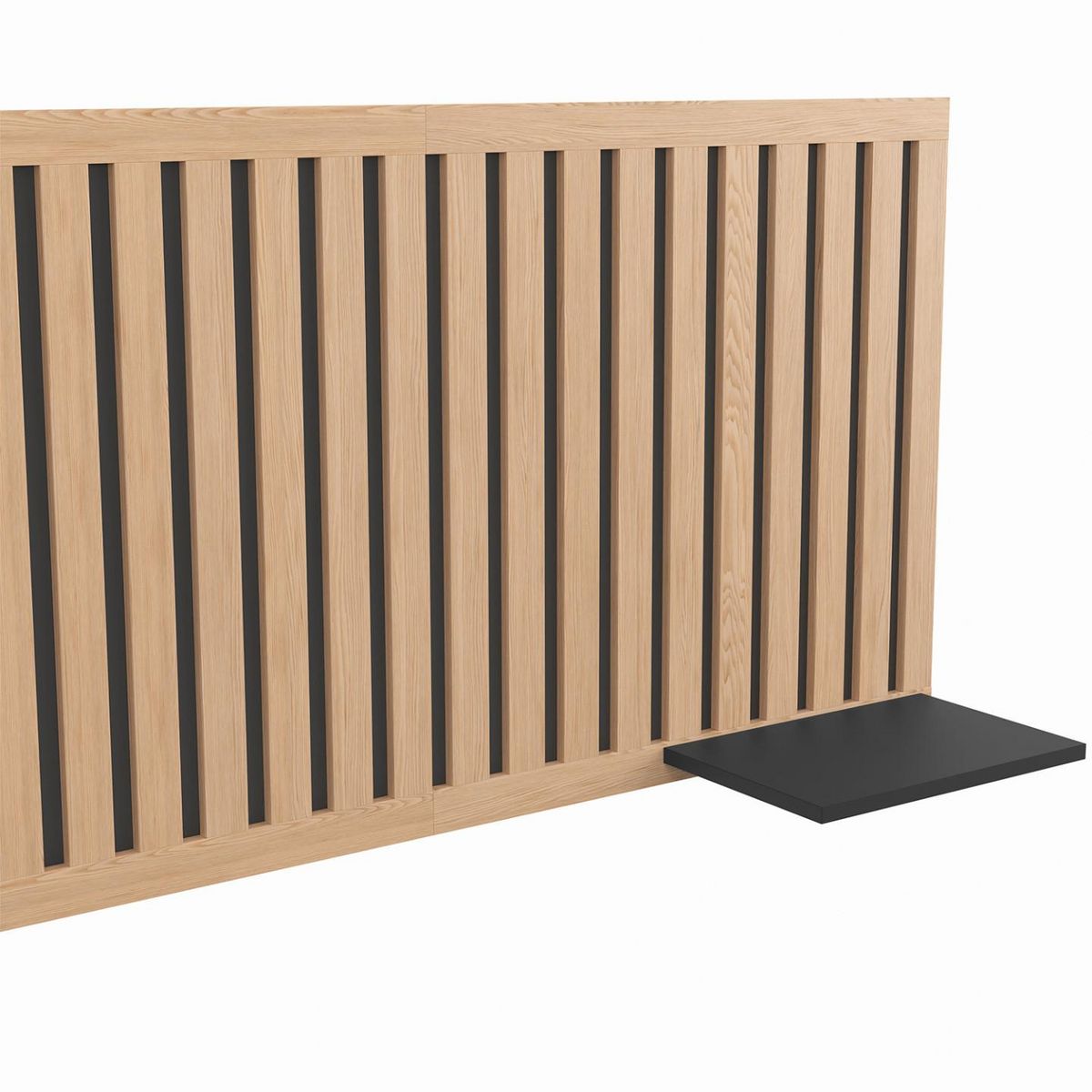 ID MARKET Tête de lit suspendue en lattes verticales ARIA 240 cm et étagères bois et noir