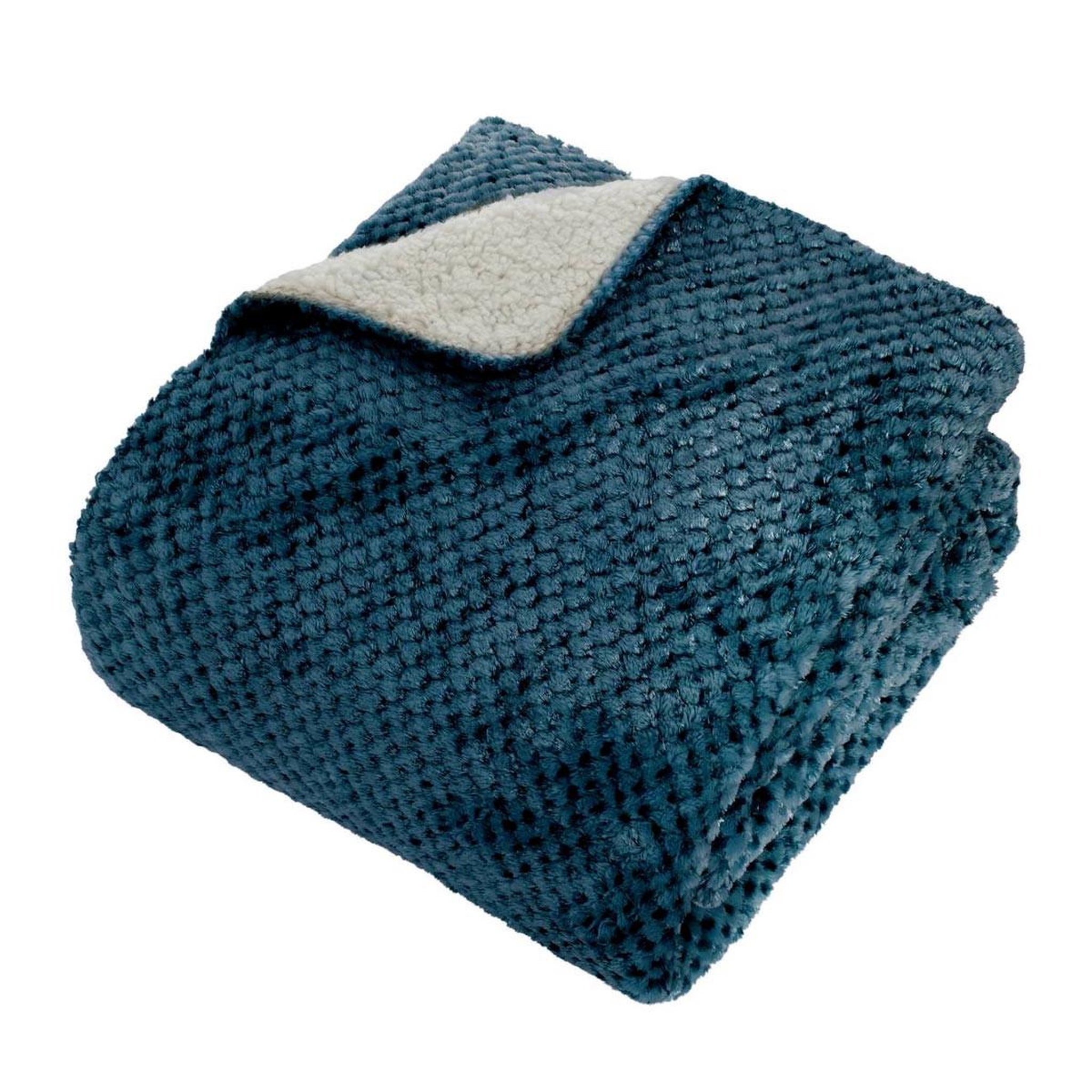 ATMOSPHERA Plaid sherpa en flanelle  lyno  130x170cm bleu