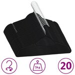 VIDAXL Cintres antiderapants 20 pcs Noir Velours