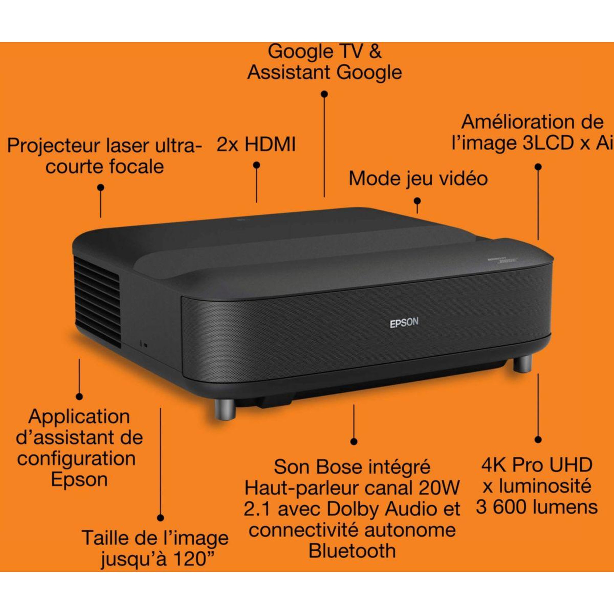 Voir la diapositive 2 : Epson Vidéoprojecteur home cinéma eh-ls670b 2025 4k pro uhd, google tv