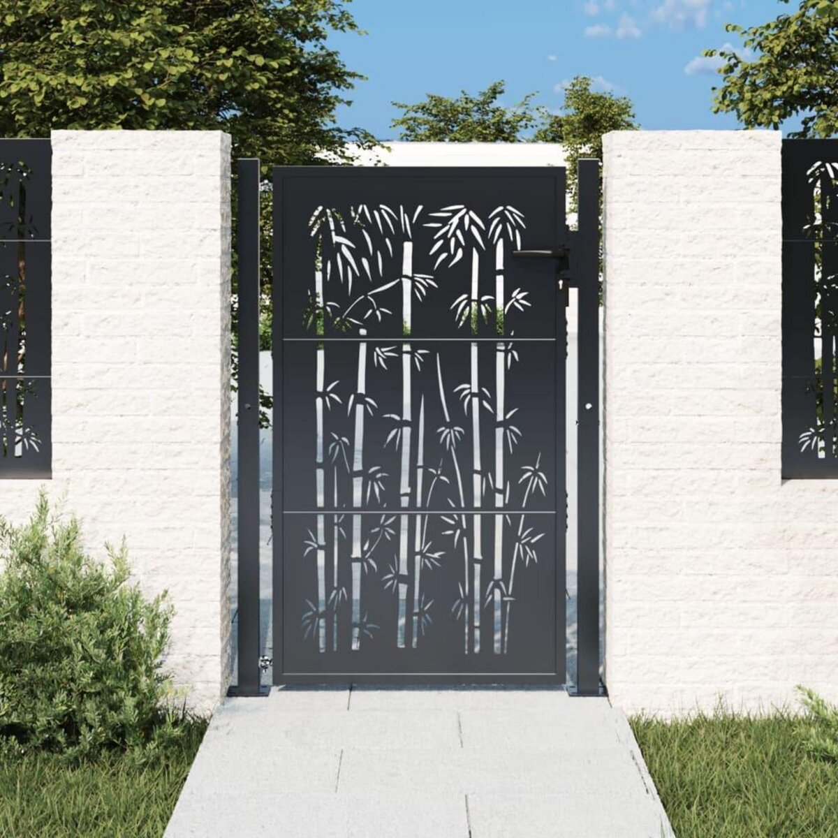 VIDAXL Portail de jardin anthracite 105x155 cm acier design de bambou