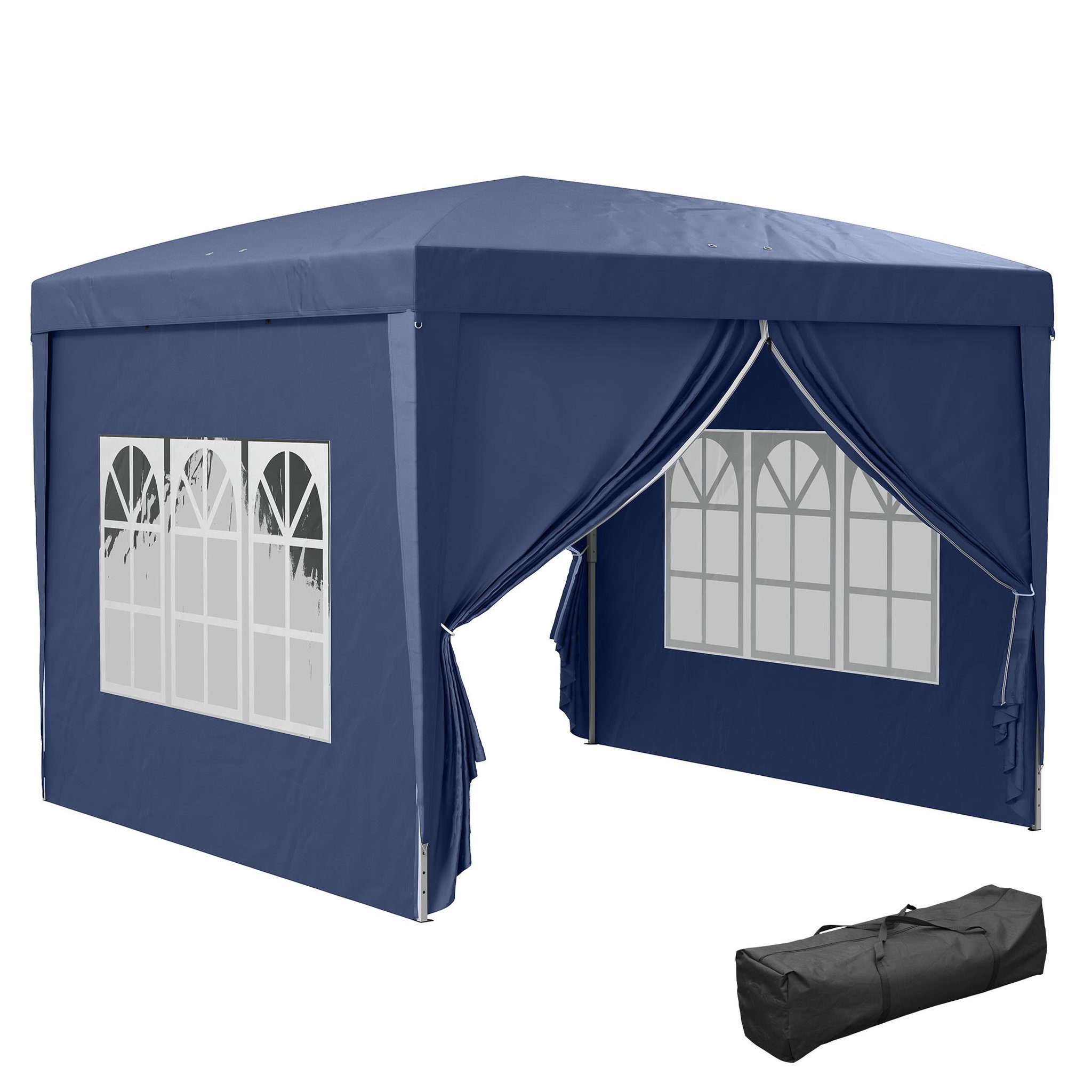 OUTSUNNY Tonnelle barnum pop-up pliant dim. 3L x 3l x 2,58H m 2 fenêtres sac transport acier Oxford bleu
