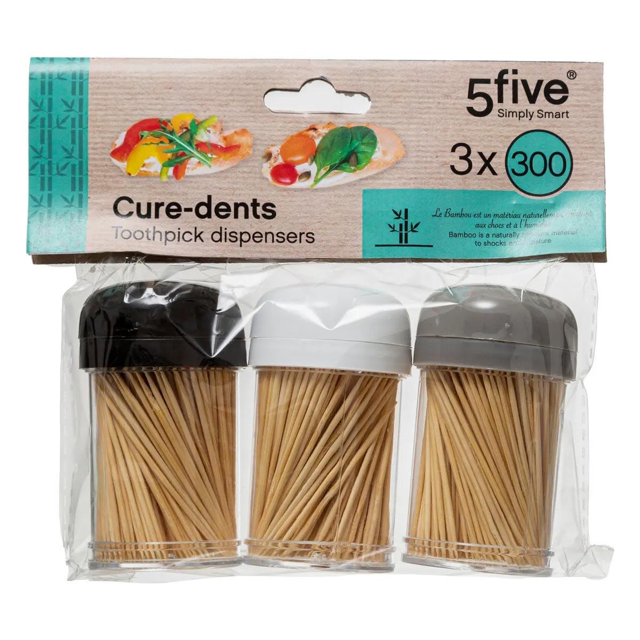 Voir la diapositive 5 : FIVE Lot de 3 pots à cure-dents  bambou  8cm multicolore