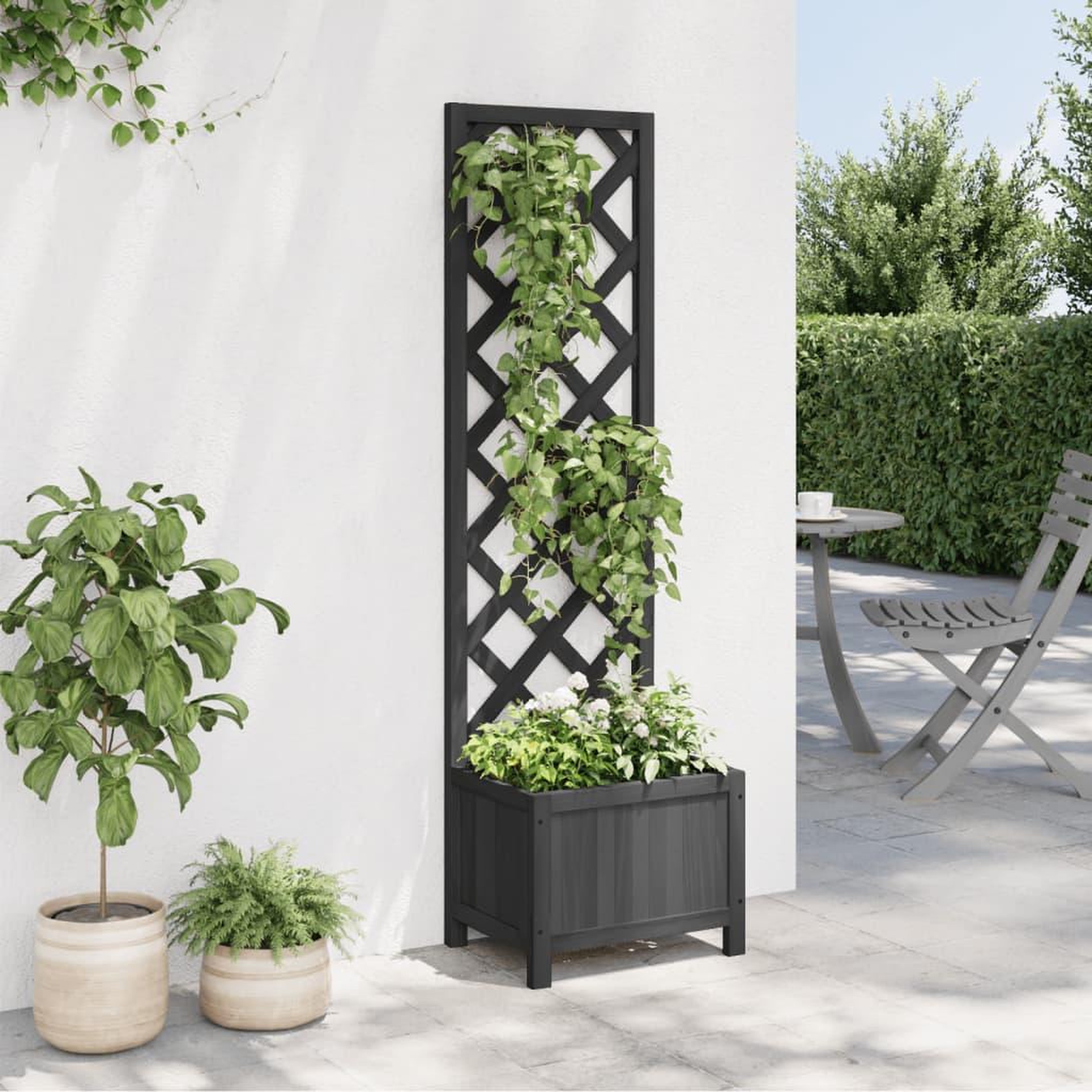Voir la diapositive 3 : VIDAXL Jardiniere avec treillis noir bois massif de sapin