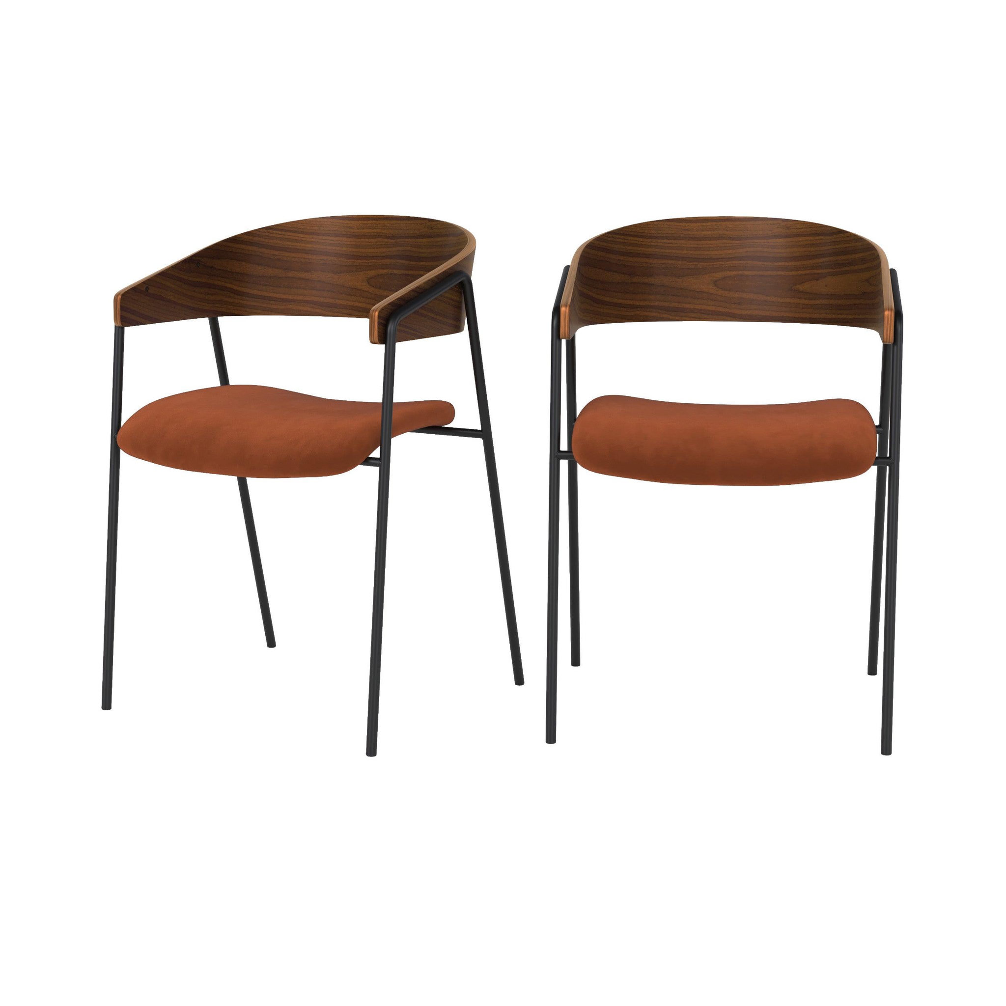 MAISON PAVANE Lot de 2 chaises en velours terracotta et bois de noyer-esmée