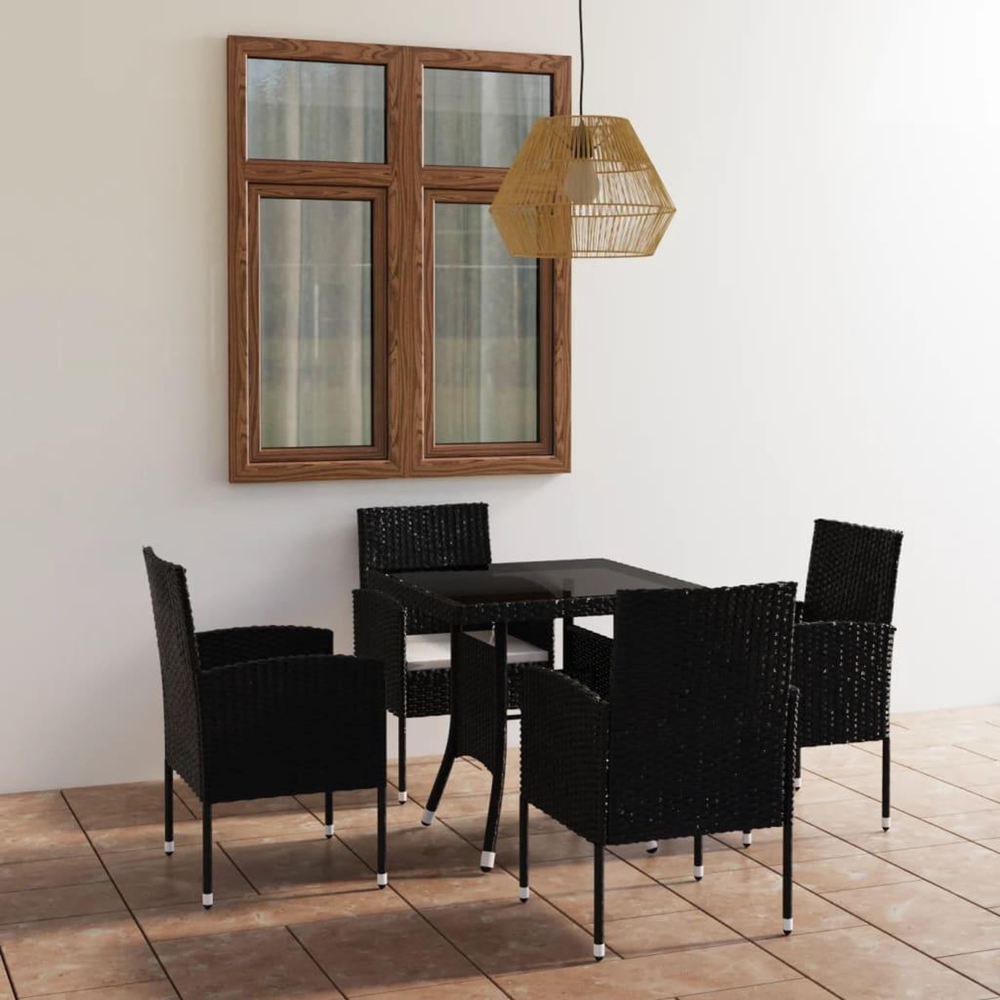 Voir la diapositive 1 : VIDAXL Ensemble a manger de jardin 5 pcs Resine tressee Noir