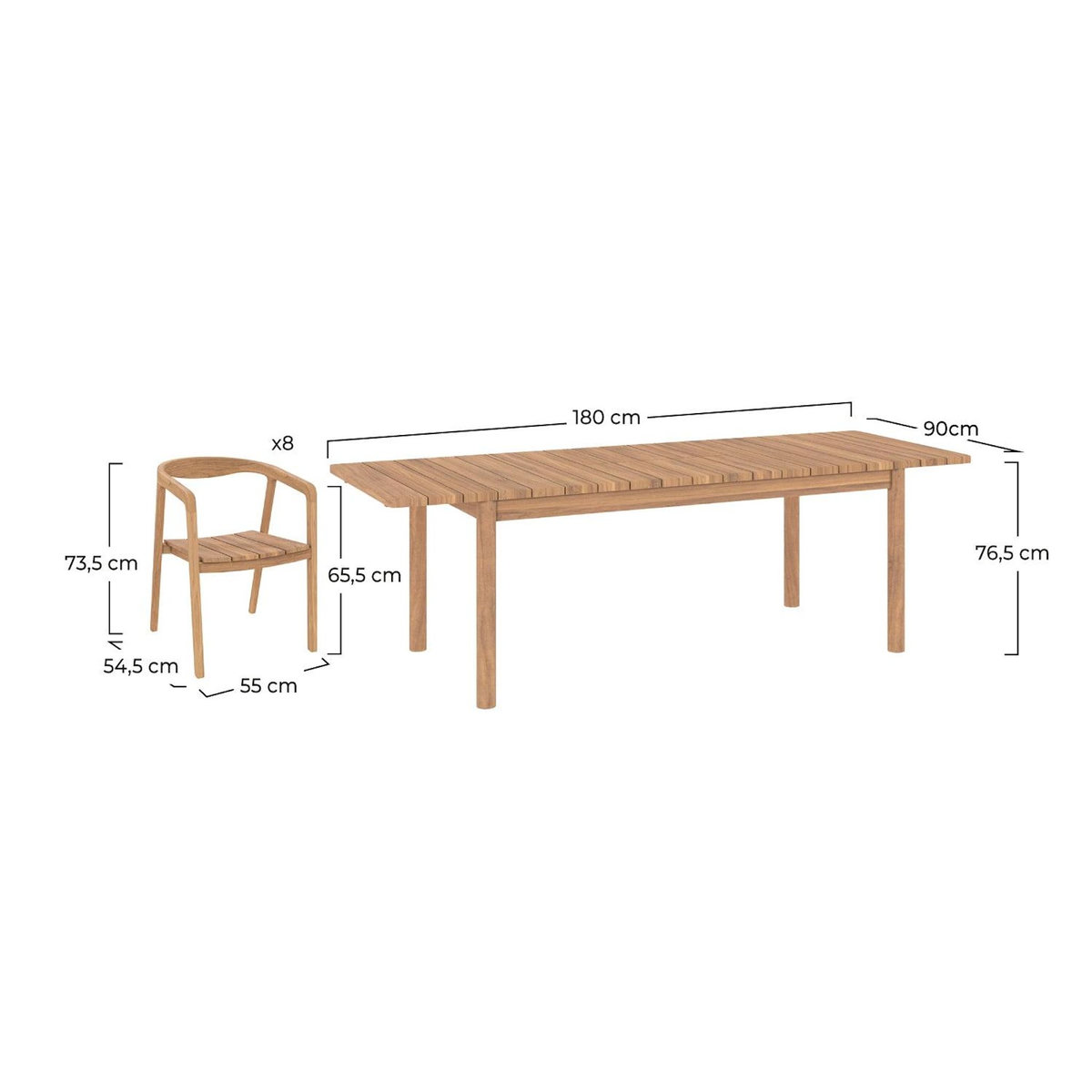 Rendez vous déco Table et chaises de jardin 8 personnes en teck massif-Kora