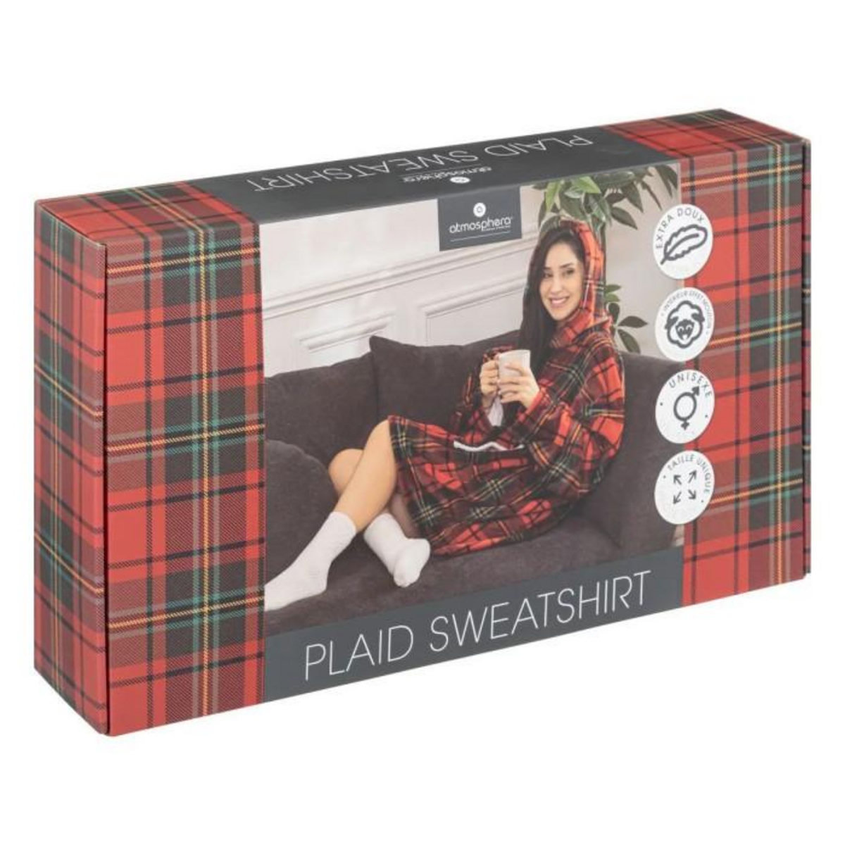 ATMOSPHERA Plaid Sweat Manche  Flan  85x118cm Tartan
