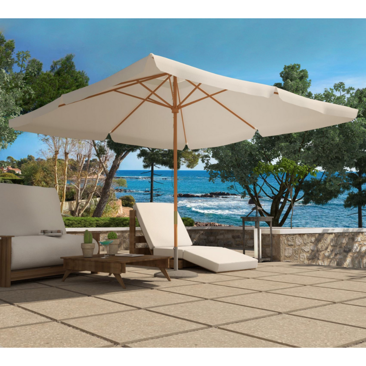 CONCEPT USINE Parasol en bois 3 x 3 m écru PALAWAN