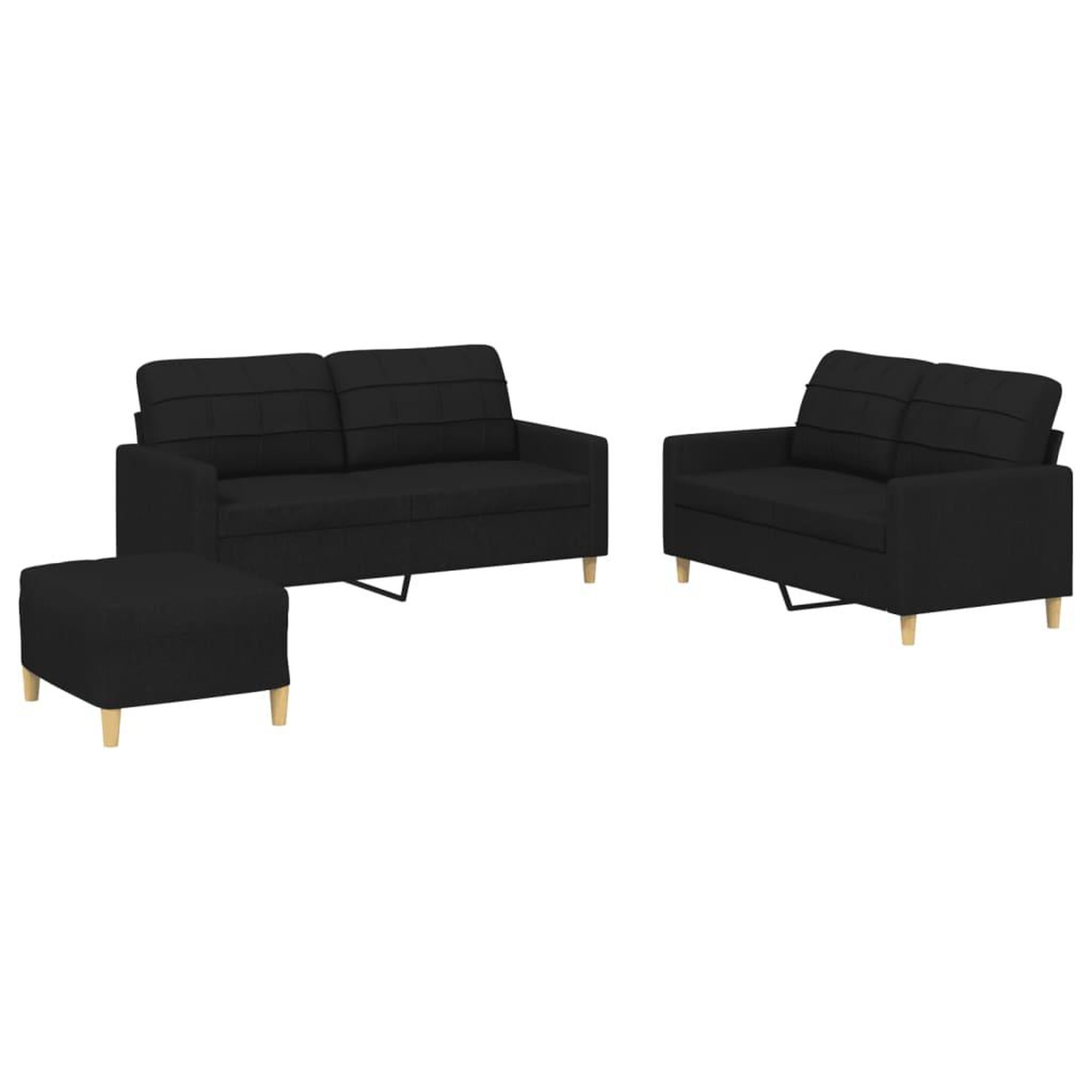 Voir la diapositive 2 : VIDAXL Ensemble de canapes 3 pcs avec coussins Noir Tissu