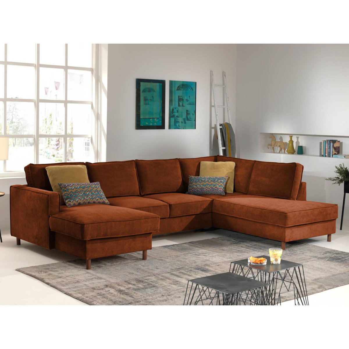 LISA DESIGN Jake - canapé panoramique d'angle droit - convertible avec coffre - 7 places - en velours côtelé