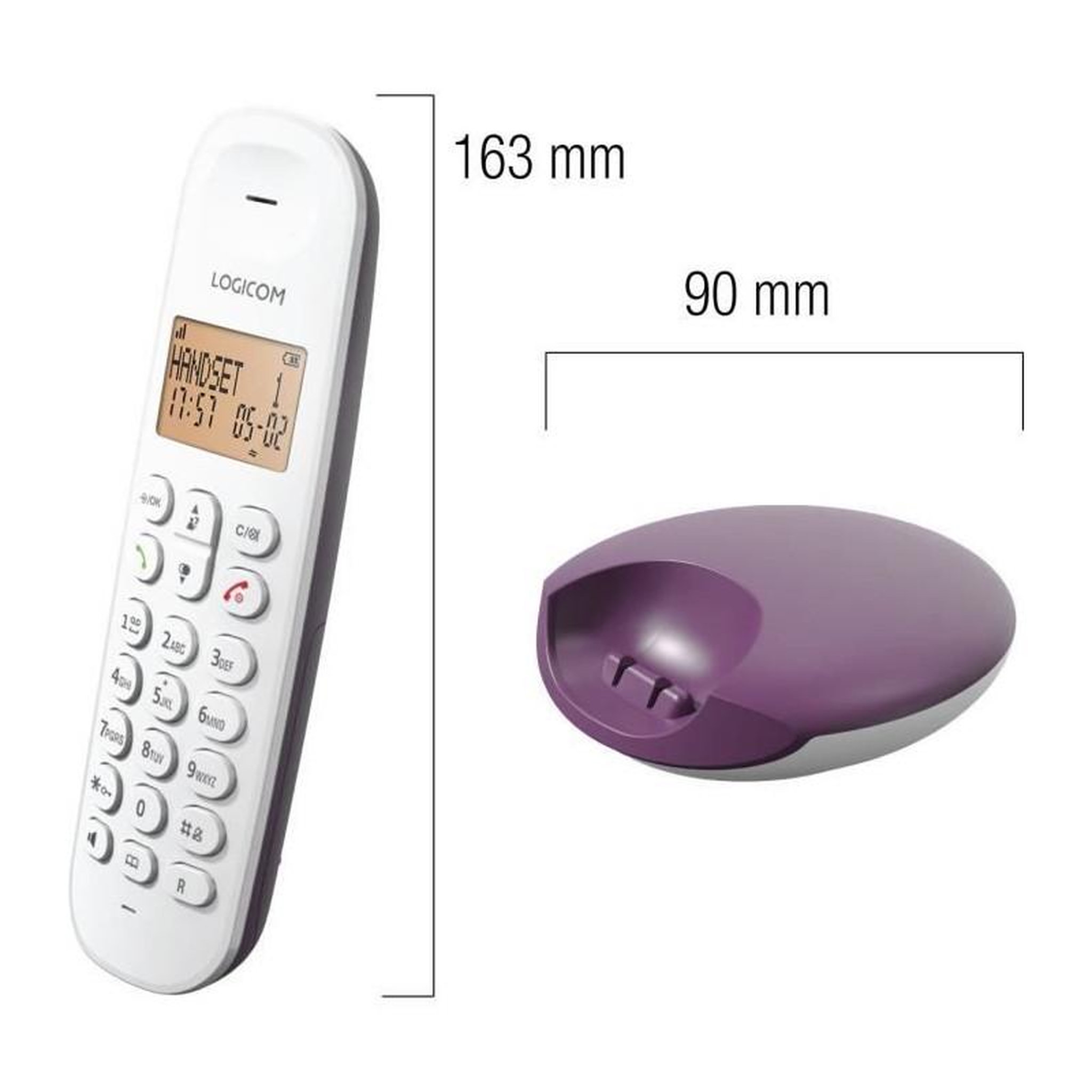 Voir la diapositive 2 : Logicom Téléphone fixe sans fil - LOGICOM - DECT ILOA 150 SOLO - Aubergine - Sans répondeur