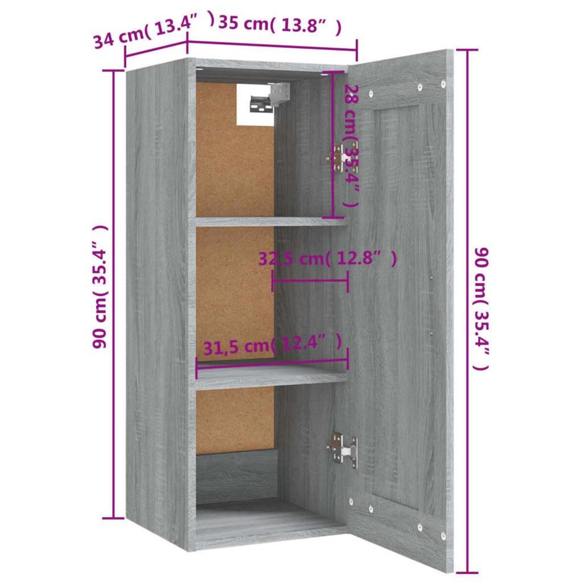 VIDAXL Armoire suspendue Sonoma gris 35x34x90 cm Bois d'ingenierie