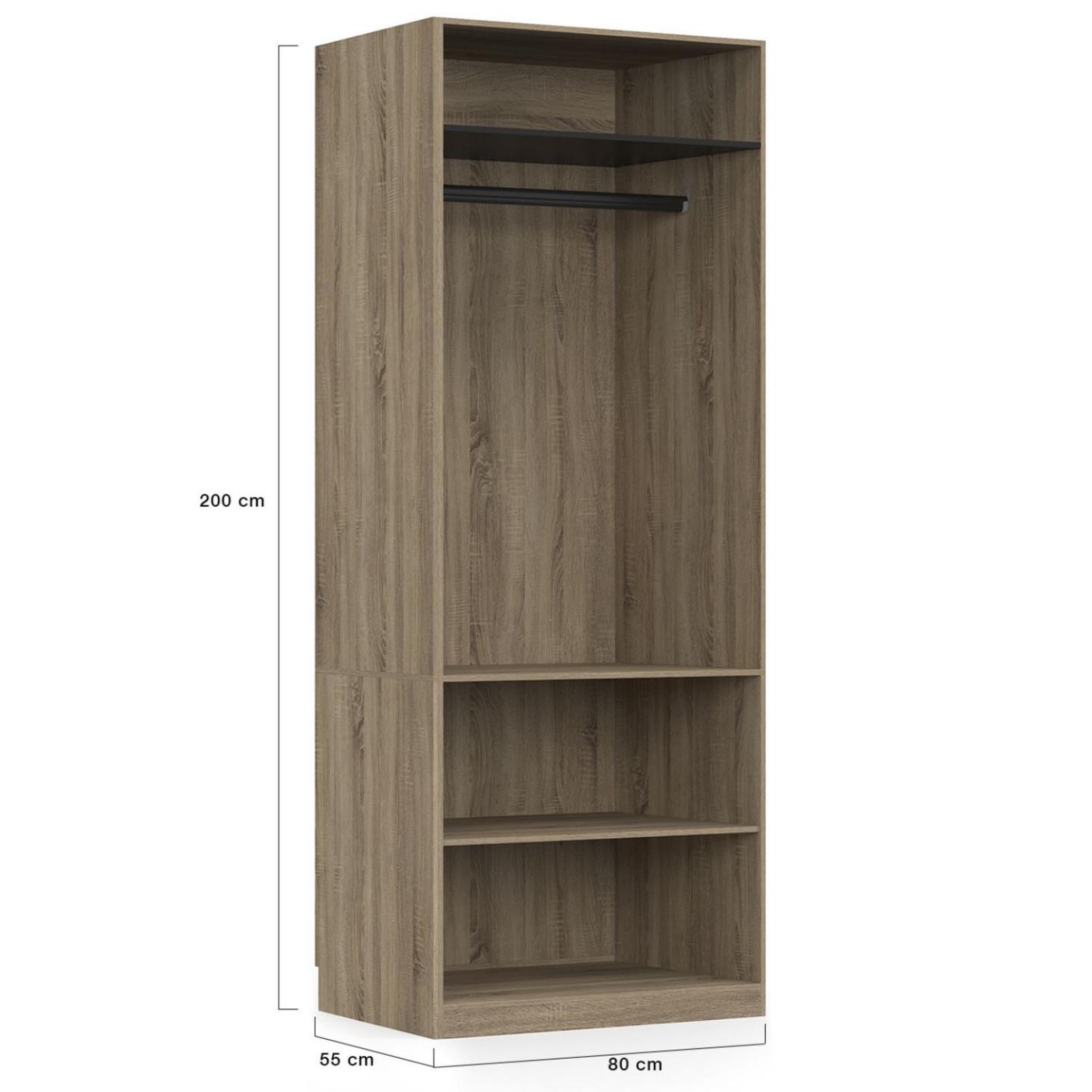 Voir la diapositive 4 : ID MARKET Dressing modulable taylor 200 x 55 x 200 cm 3 modules avec penderies + étagères + tiroirs hêtre et noir