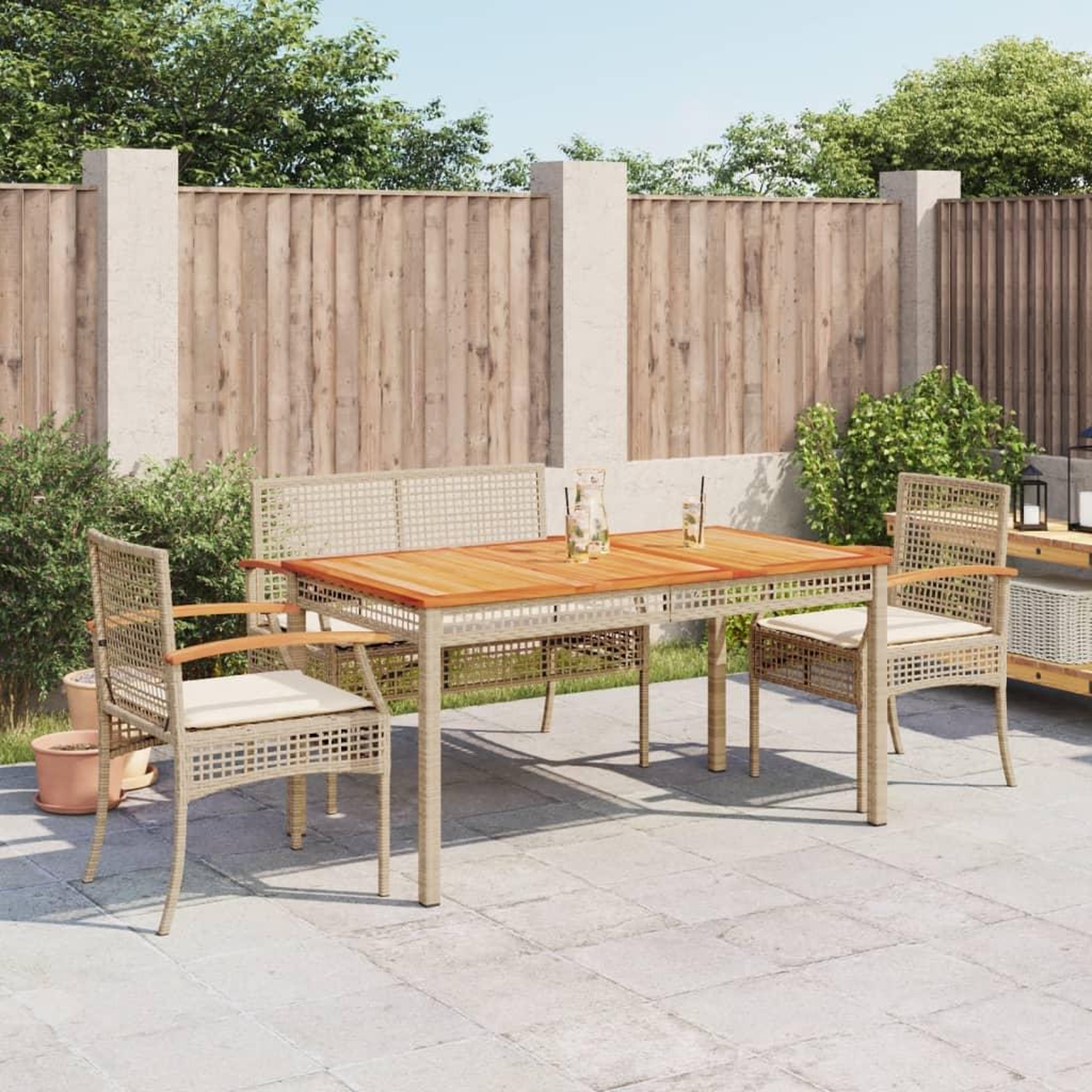 VIDAXL Ensemble a manger de jardin coussins 4 pcs beige resine tressee