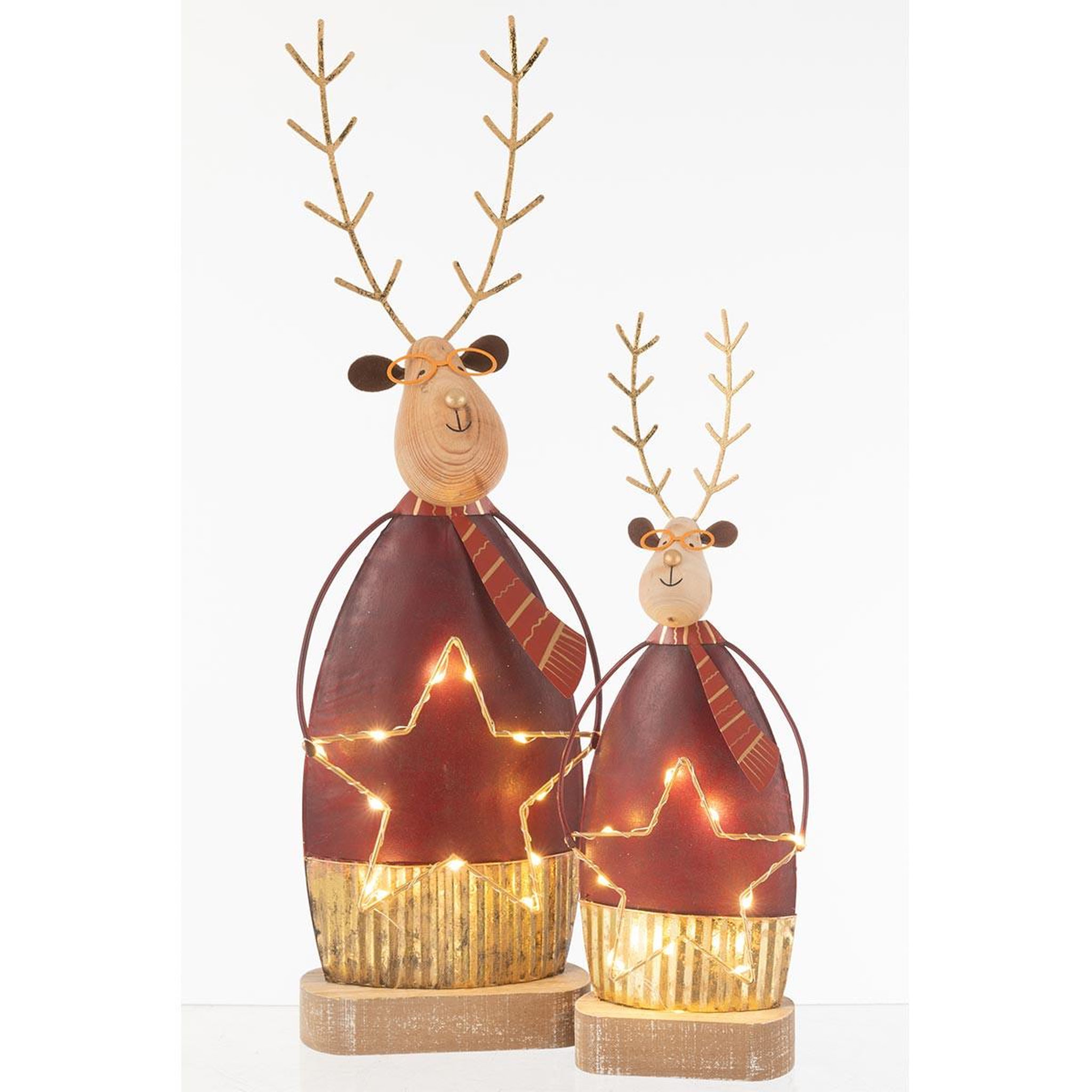 Voir la diapositive 5 : J-LINE Renne déco à led  étoile  45cm rouille