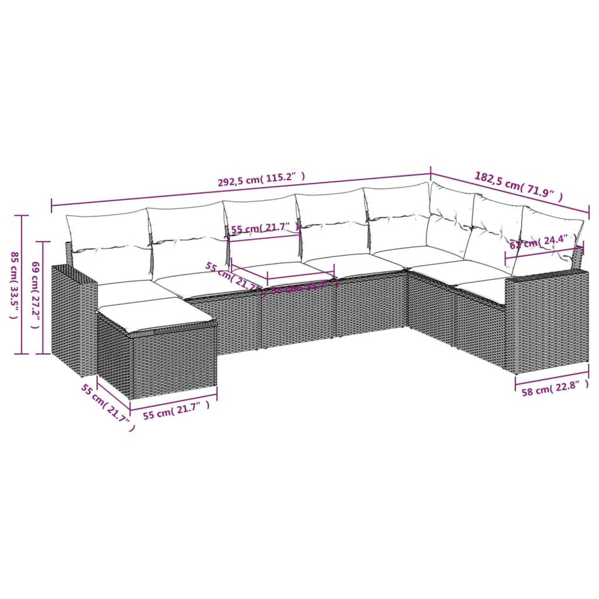 Voir la diapositive 3 : VIDAXL Salon de jardin 8 pcs avec coussins noir resine tressee