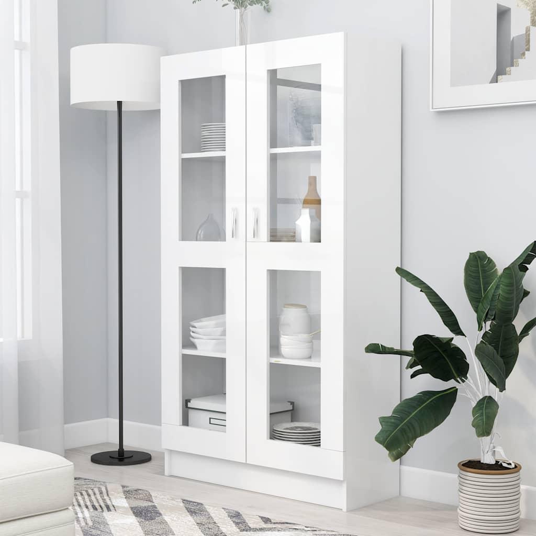 Voir la diapositive 1 : VIDAXL Armoire a vitrine Blanc 82,5x30,5x150 cm Bois d'ingenierie