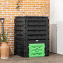 Voir la diapositive 2 : OUTSUNNY Composteur de jardin 450L 80 aérations 2 trappes coulissantes toit ouvrant noir vert