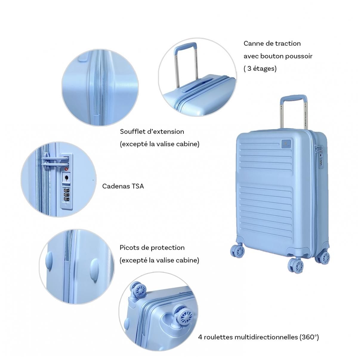 David Jones Lot 3 valises rigides dont 1 cabine TSA