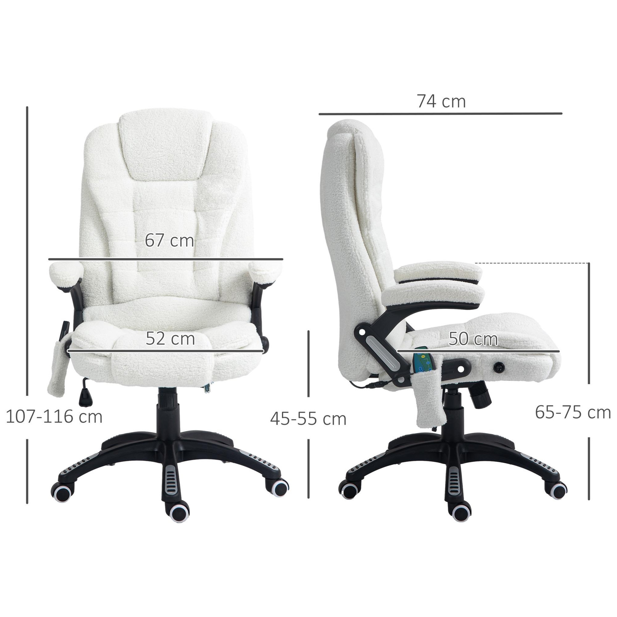 Voir la diapositive 3 : VINSETTO Fauteuil de bureau direction massant chauffant hauteur réglable dossier inclinable effet laine bouclée blanc
