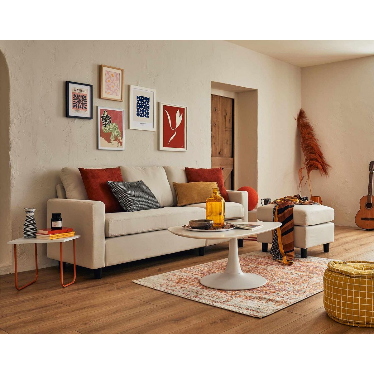 BEST MOBILIER Vianon - canapé d'angle modulable 3 places + 1 pouf - en tissu