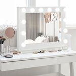 HOMCOM Miroir maquillage Hollywood lumineux LED tactile - 12 LED, luminosité réglable, fonction mémoire - métal MDF blanc verre