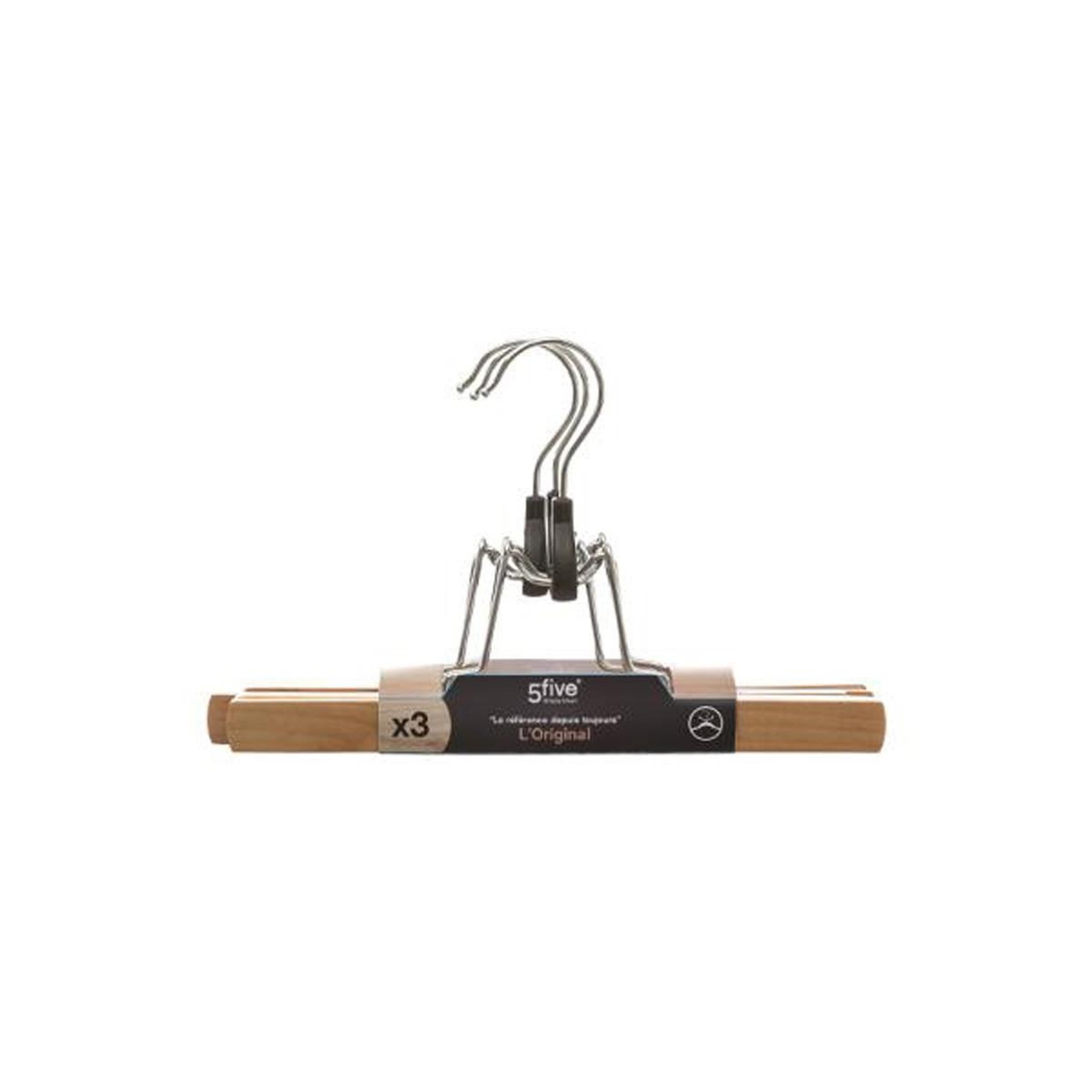 Voir la diapositive 3 : FIVE Lot de 3 cintres à pince en bois 25cm naturel