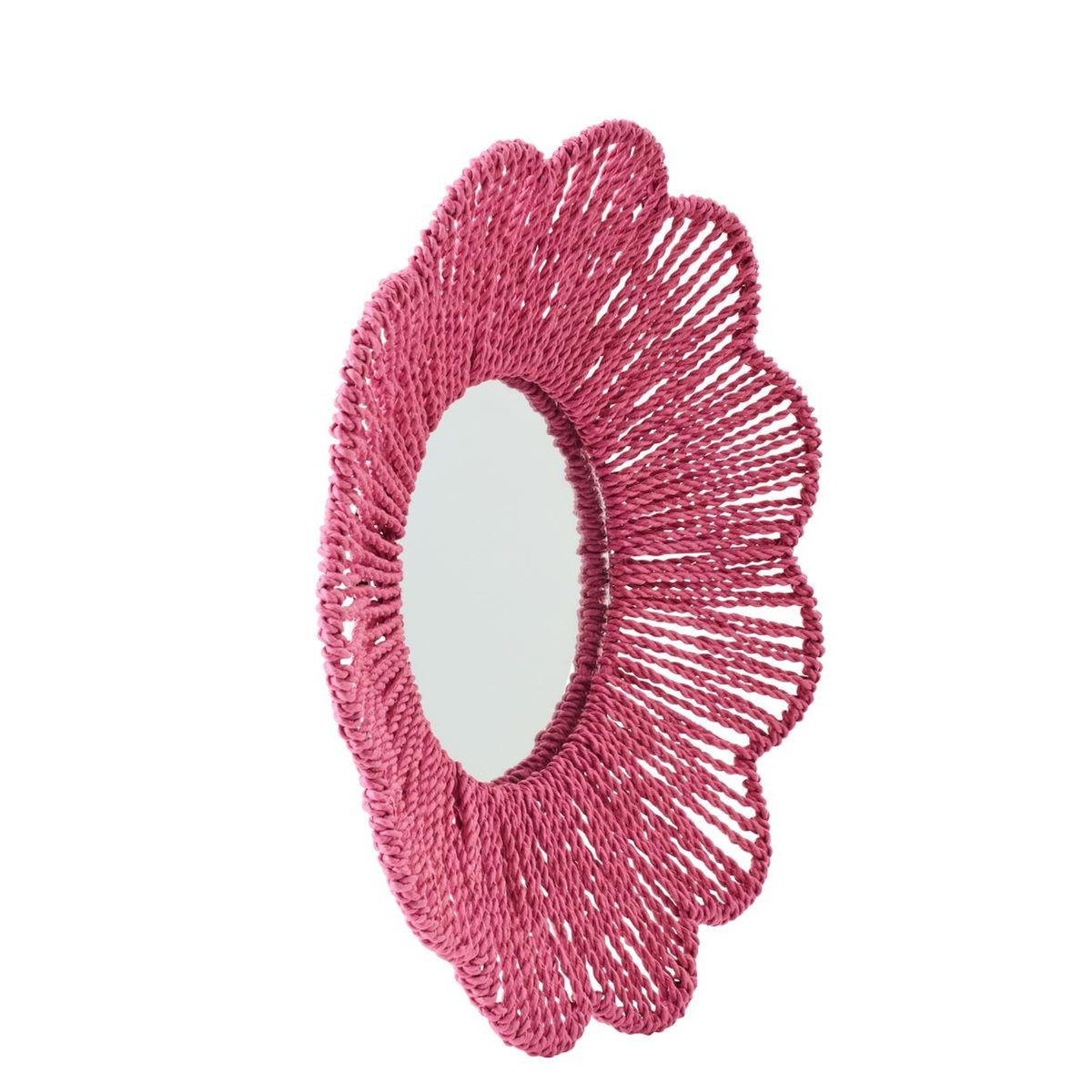 Paris Prix Miroir Mural en Raphia  Fleur  50cm Rose Foncé