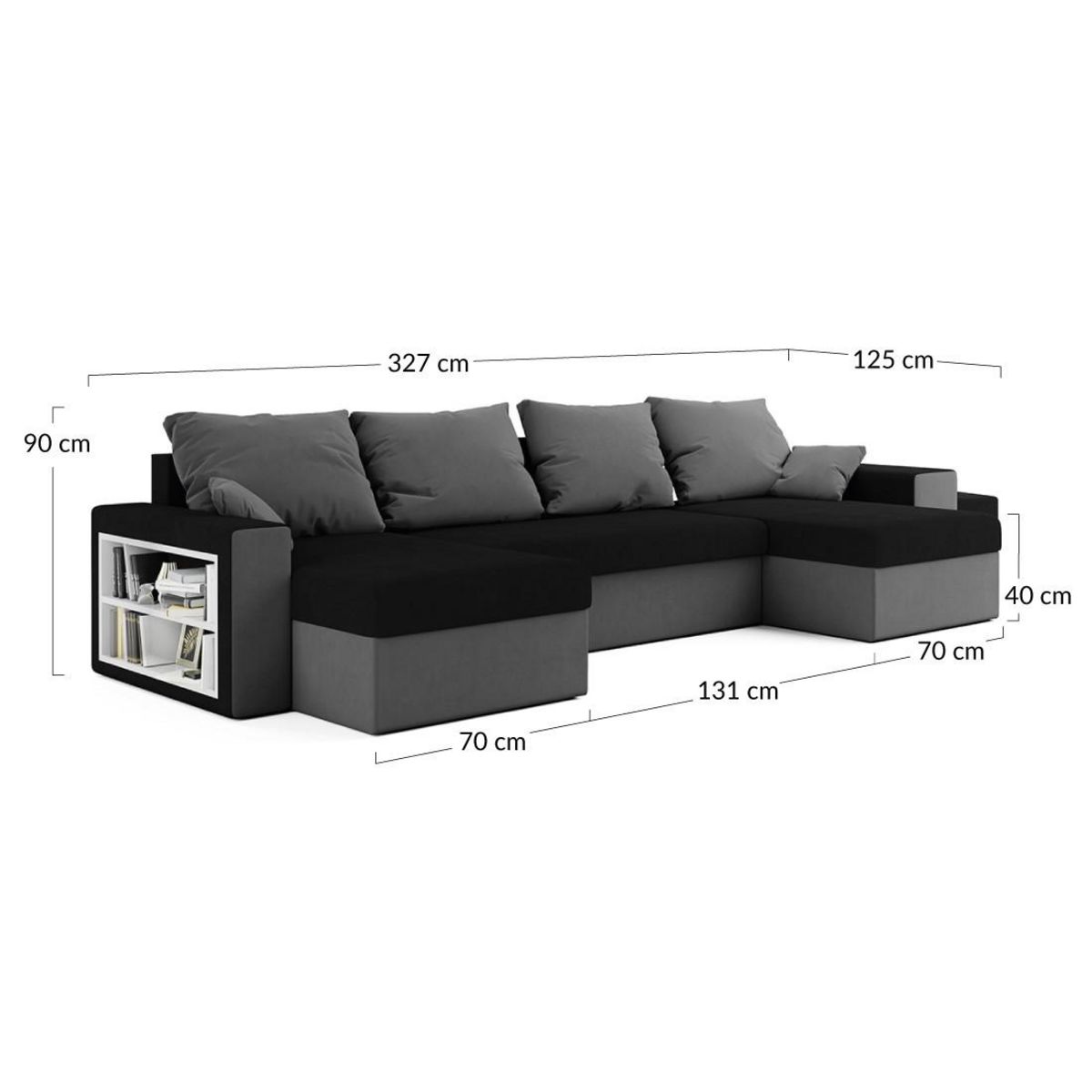 BEST MOBILIER Jonah - canapé panoramique en u 7 places convertible avec coffre et tablette en tissu