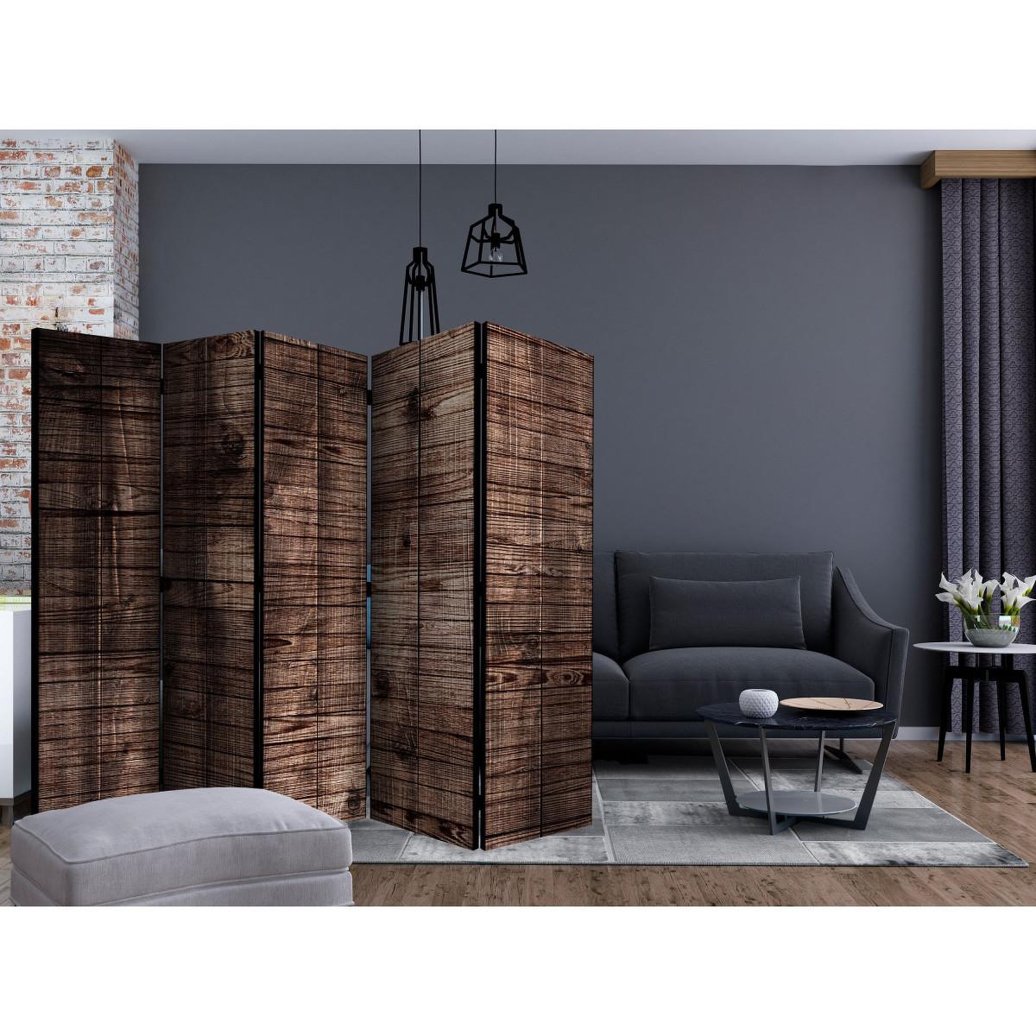 Voir la diapositive 2 : Paris Prix Paravent 5 volets  dark brown boards  172x225cm
