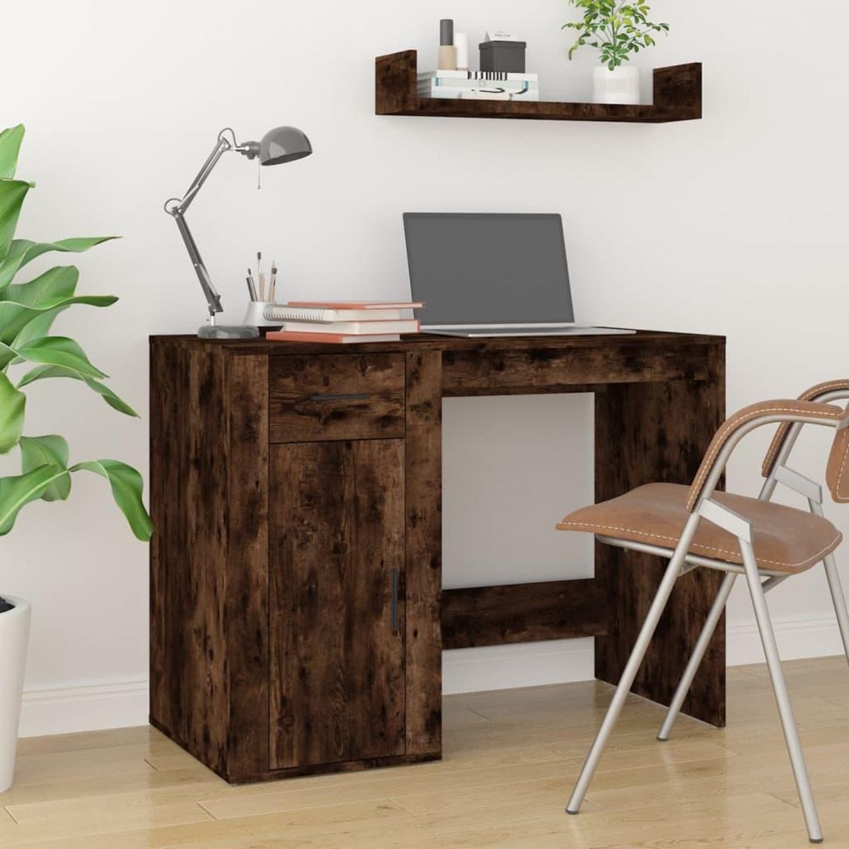 VIDAXL Bureau avec armoire chene fume bois d'ingenierie