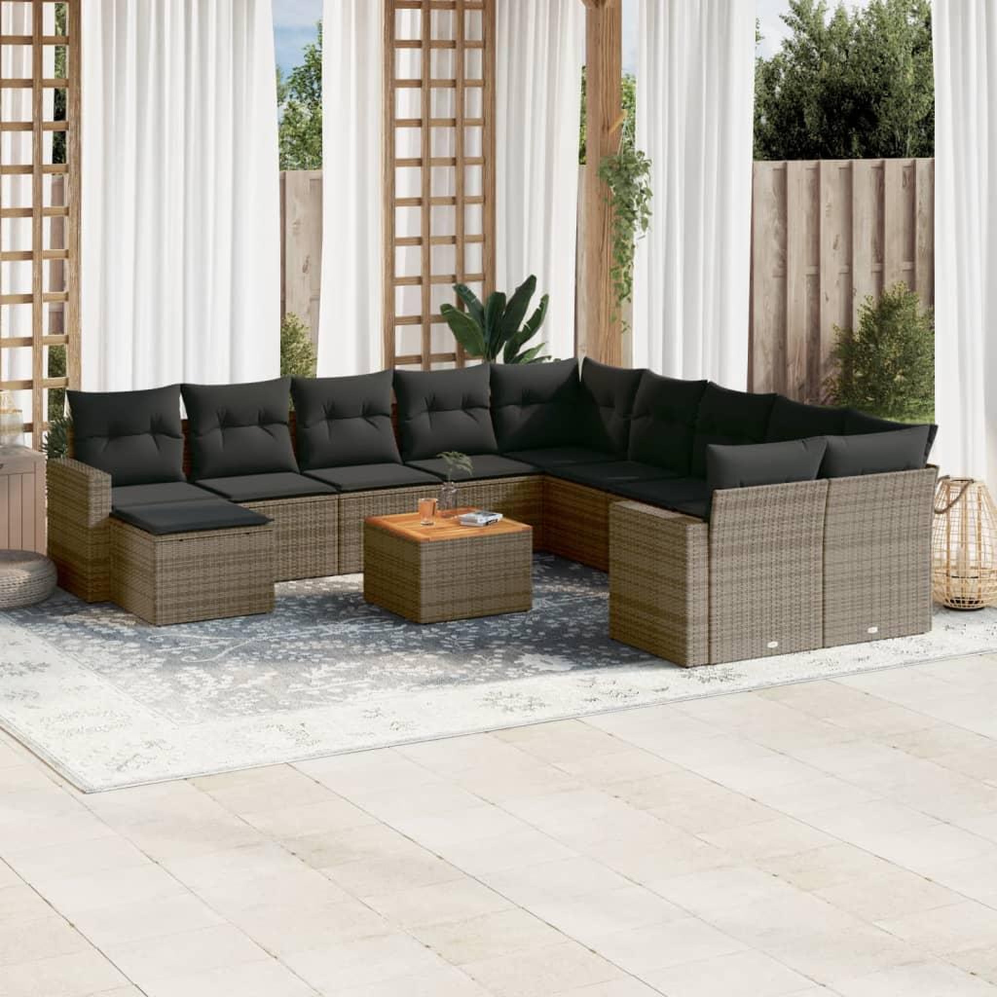VIDAXL Salon de jardin avec coussins 12 pcs gris resine tressee